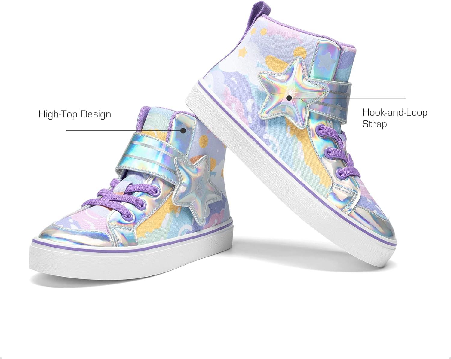 imageDREAM PAIRS Girls Sneakers High Top Hook and Loop Sparkly Shiny Comfortable Casual Walking Shoes for ToddlerLittleBig KidsRainbowPurple