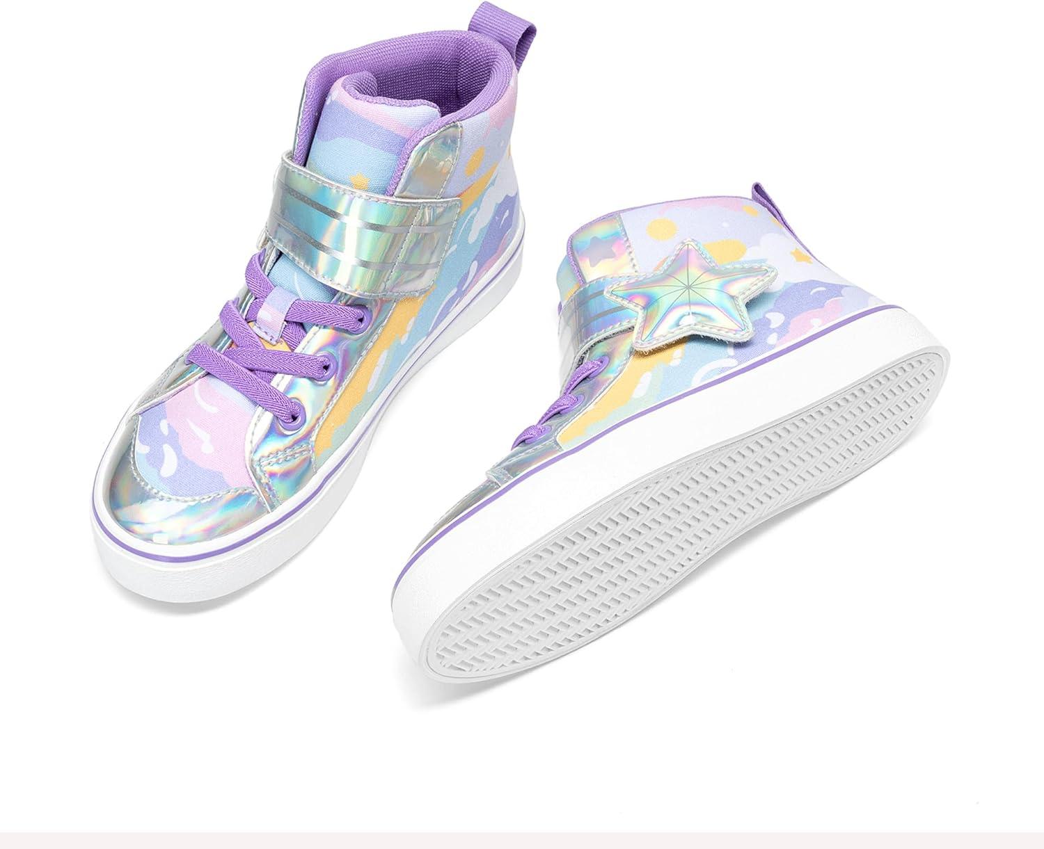imageDREAM PAIRS Girls Sneakers High Top Hook and Loop Sparkly Shiny Comfortable Casual Walking Shoes for ToddlerLittleBig KidsRainbowPurple