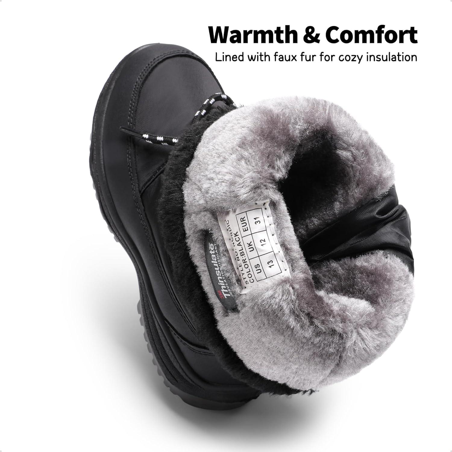 imageDREAM PAIRS Girls Snow Boots Warm Cozy AntiSlip Lightweight Mid Calf Faux Fur Lining Winter Shoes for LittleBig KidsBlack