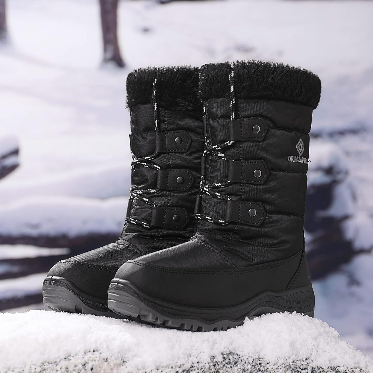 imageDREAM PAIRS Girls Snow Boots Warm Cozy AntiSlip Lightweight Mid Calf Faux Fur Lining Winter Shoes for LittleBig KidsBlack