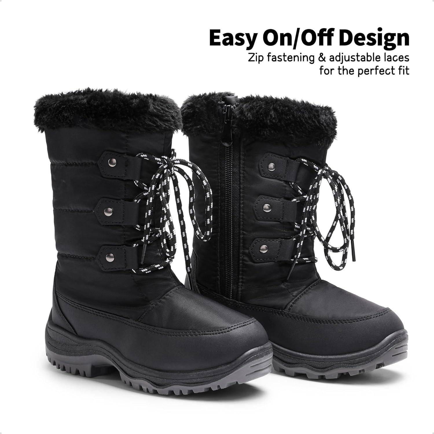 imageDREAM PAIRS Girls Snow Boots Warm Cozy AntiSlip Lightweight Mid Calf Faux Fur Lining Winter Shoes for LittleBig KidsBlack