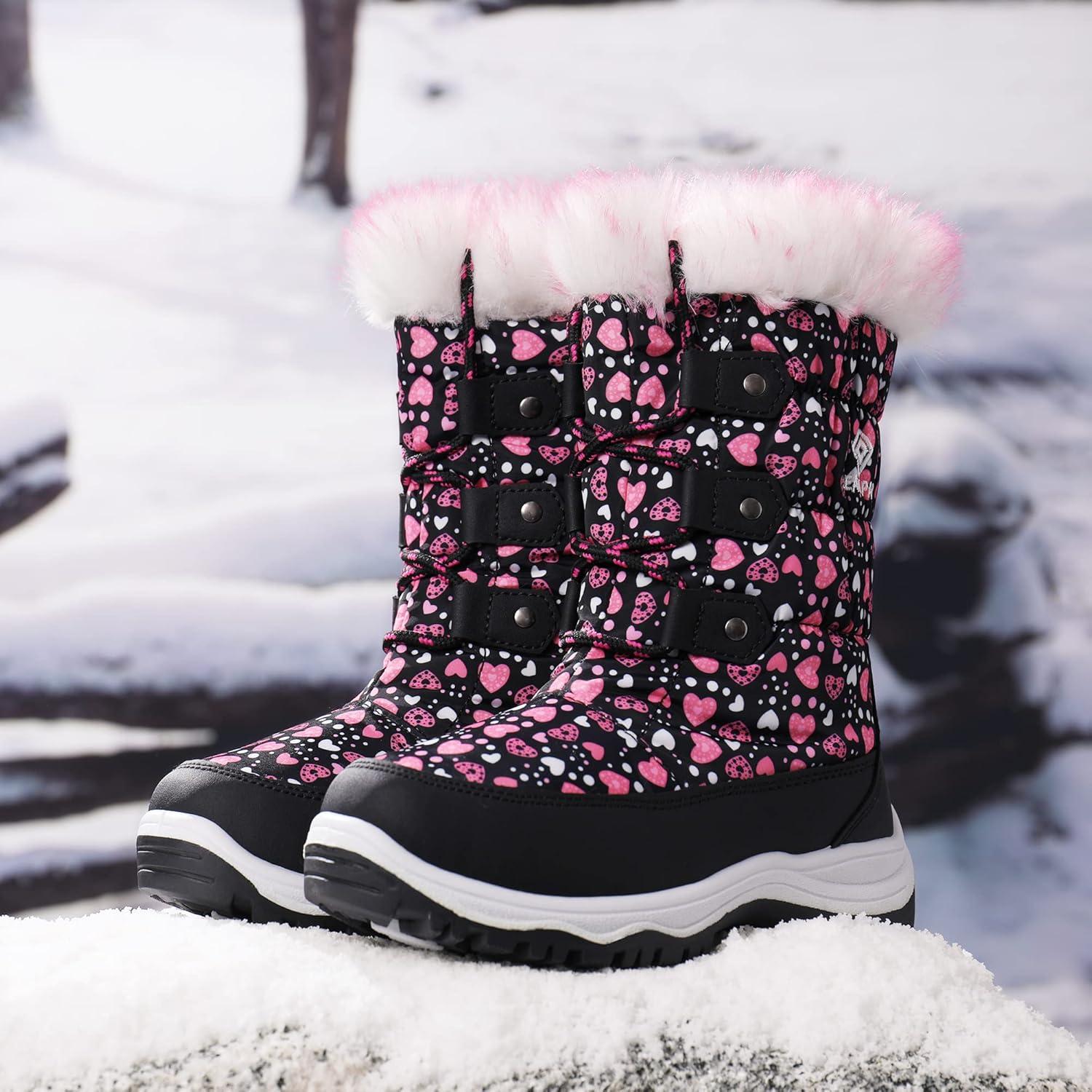 imageDREAM PAIRS Girls Snow Boots Warm Cozy AntiSlip Lightweight Mid Calf Faux Fur Lining Winter Shoes for LittleBig KidsBlackPink