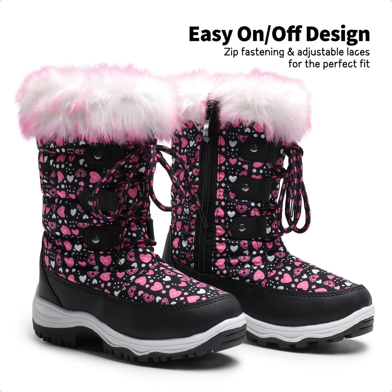 imageDREAM PAIRS Girls Snow Boots Warm Cozy AntiSlip Lightweight Mid Calf Faux Fur Lining Winter Shoes for LittleBig KidsBlackPink