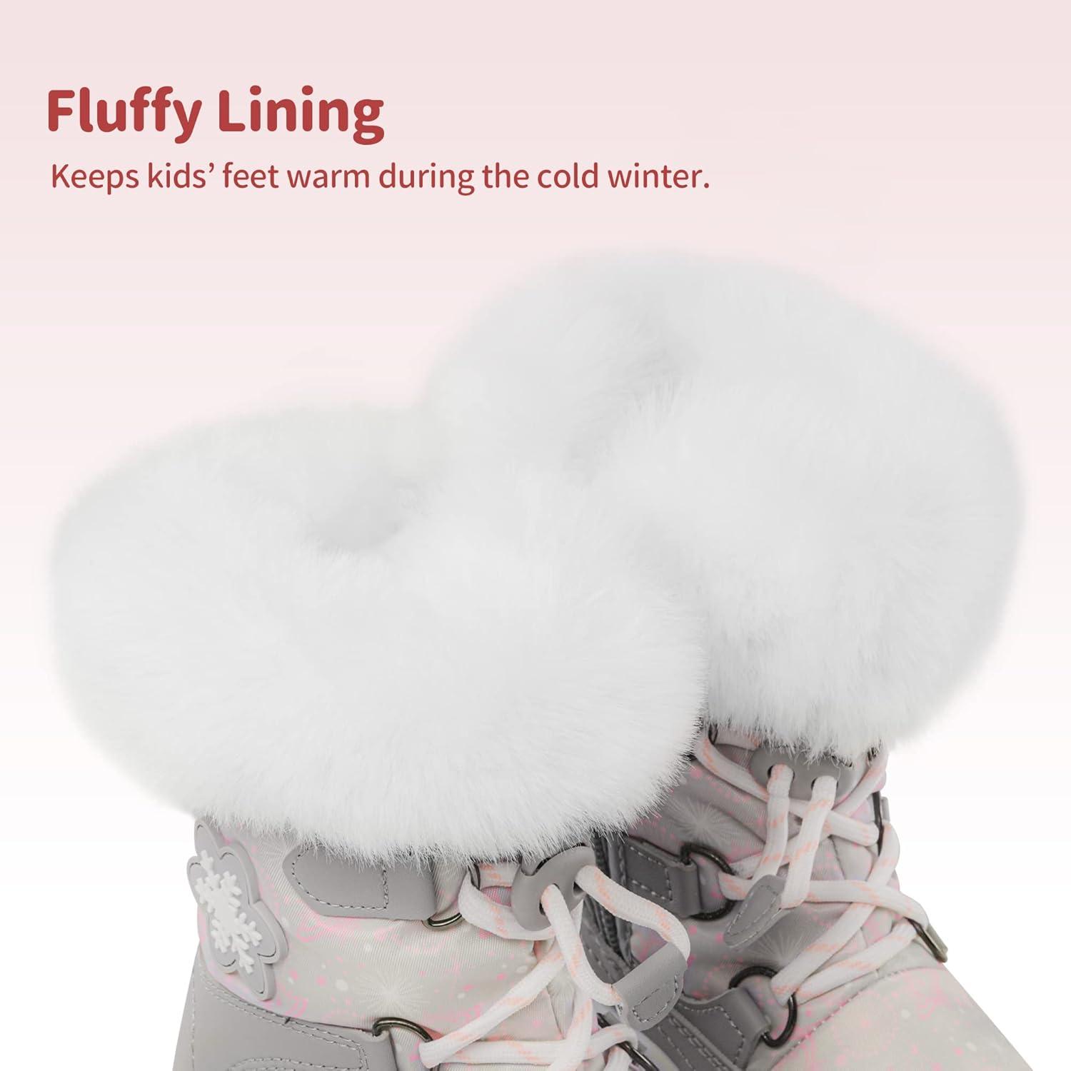 imageDREAM PAIRS Girls Toddler Snow Boots Slip Resistant Faux Fur Lined Mid Calf Little Kids Winter ShoesGrayWhite