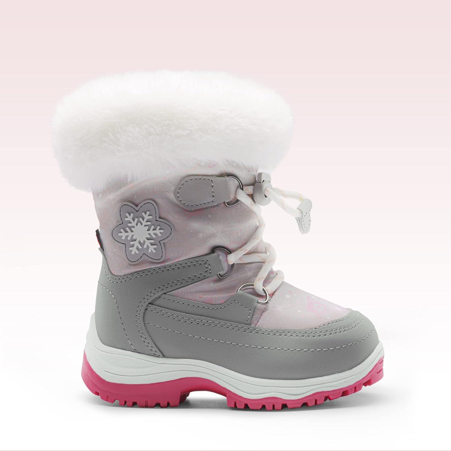 imageDREAM PAIRS Girls Toddler Snow Boots Slip Resistant Faux Fur Lined Mid Calf Little Kids Winter ShoesGrayWhite