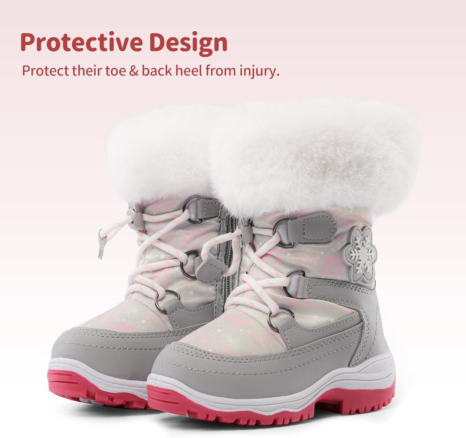 imageDREAM PAIRS Girls Toddler Snow Boots Slip Resistant Faux Fur Lined Mid Calf Little Kids Winter ShoesGrayWhite