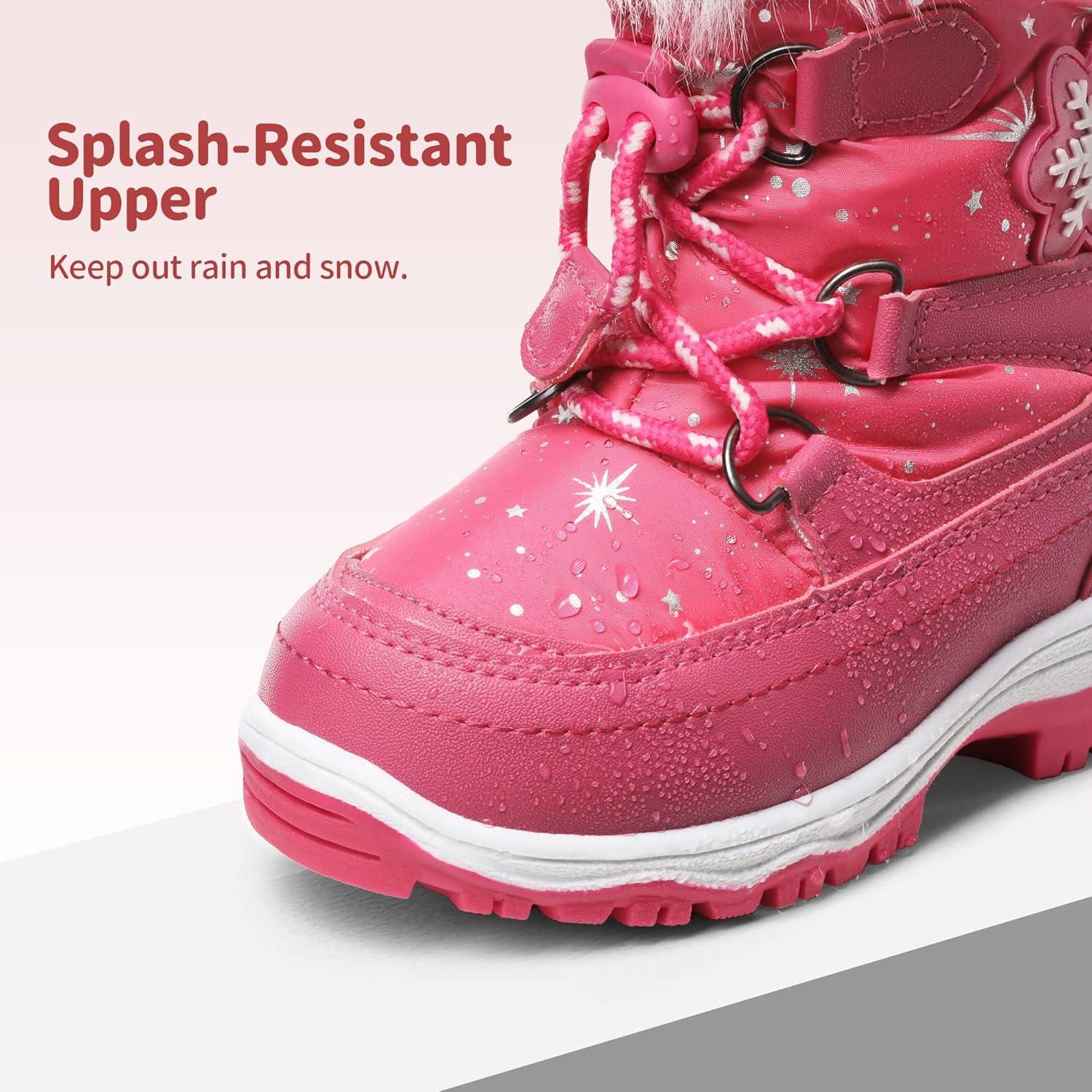 imageDREAM PAIRS Girls Toddler Snow Boots Slip Resistant Faux Fur Lined Mid Calf Little Kids Winter ShoesRose Red