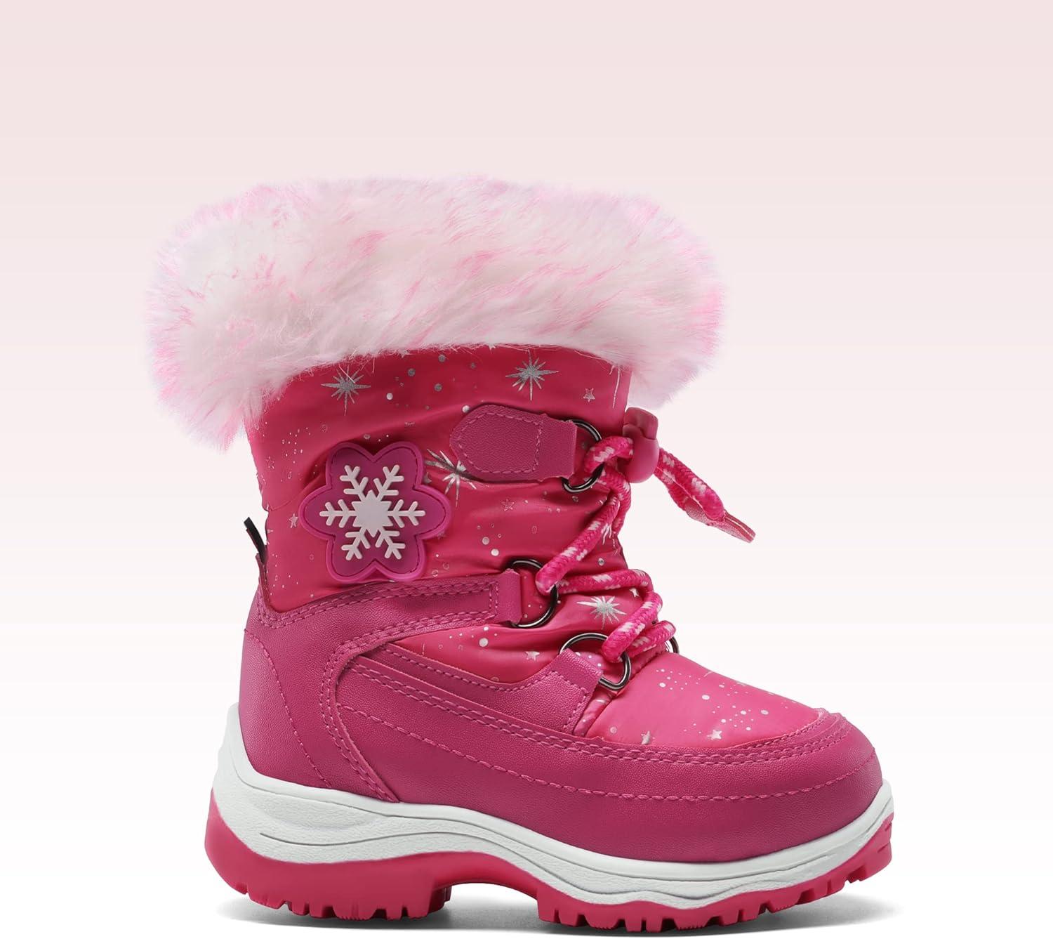 imageDREAM PAIRS Girls Toddler Snow Boots Slip Resistant Faux Fur Lined Mid Calf Little Kids Winter ShoesRose Red