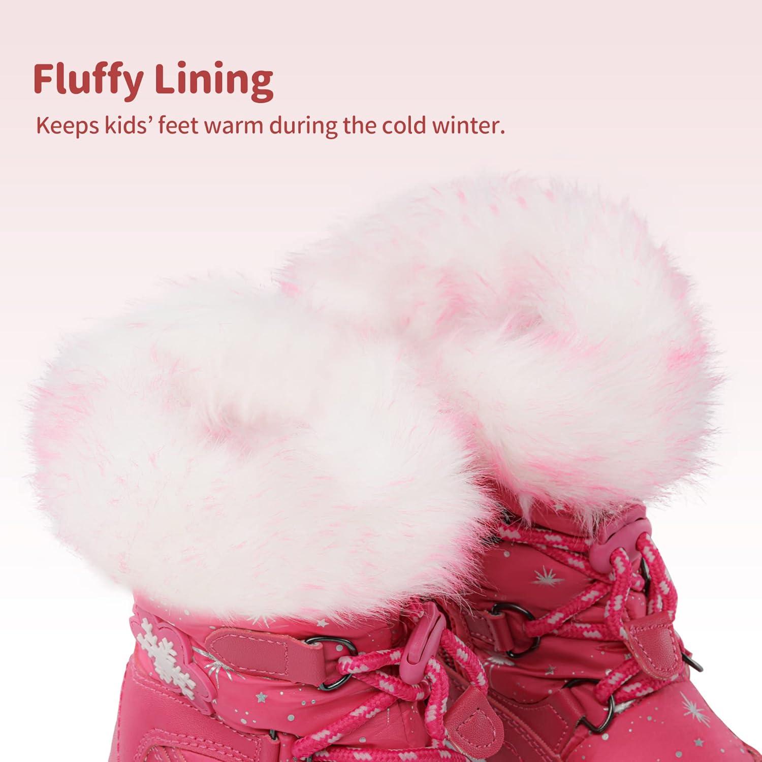 imageDREAM PAIRS Girls Toddler Snow Boots Slip Resistant Faux Fur Lined Mid Calf Little Kids Winter ShoesRose Red