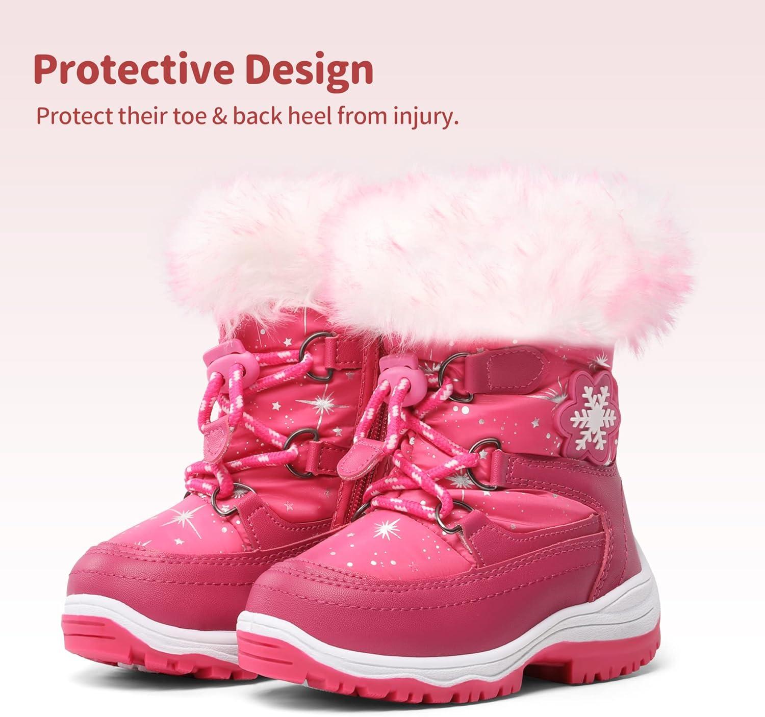 imageDREAM PAIRS Girls Toddler Snow Boots Slip Resistant Faux Fur Lined Mid Calf Little Kids Winter ShoesRose Red