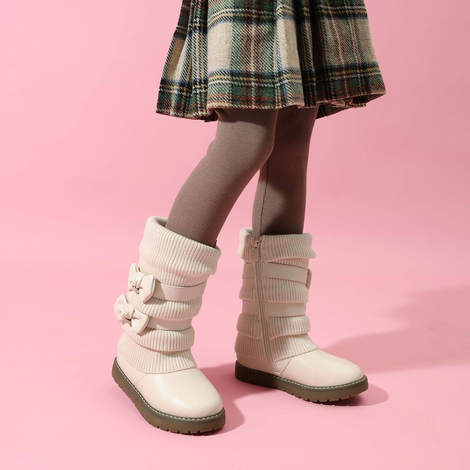 imageDREAM PAIRS Girls Winter Snow Boots Faux Fur Lined Mid Calf ShoesApricot