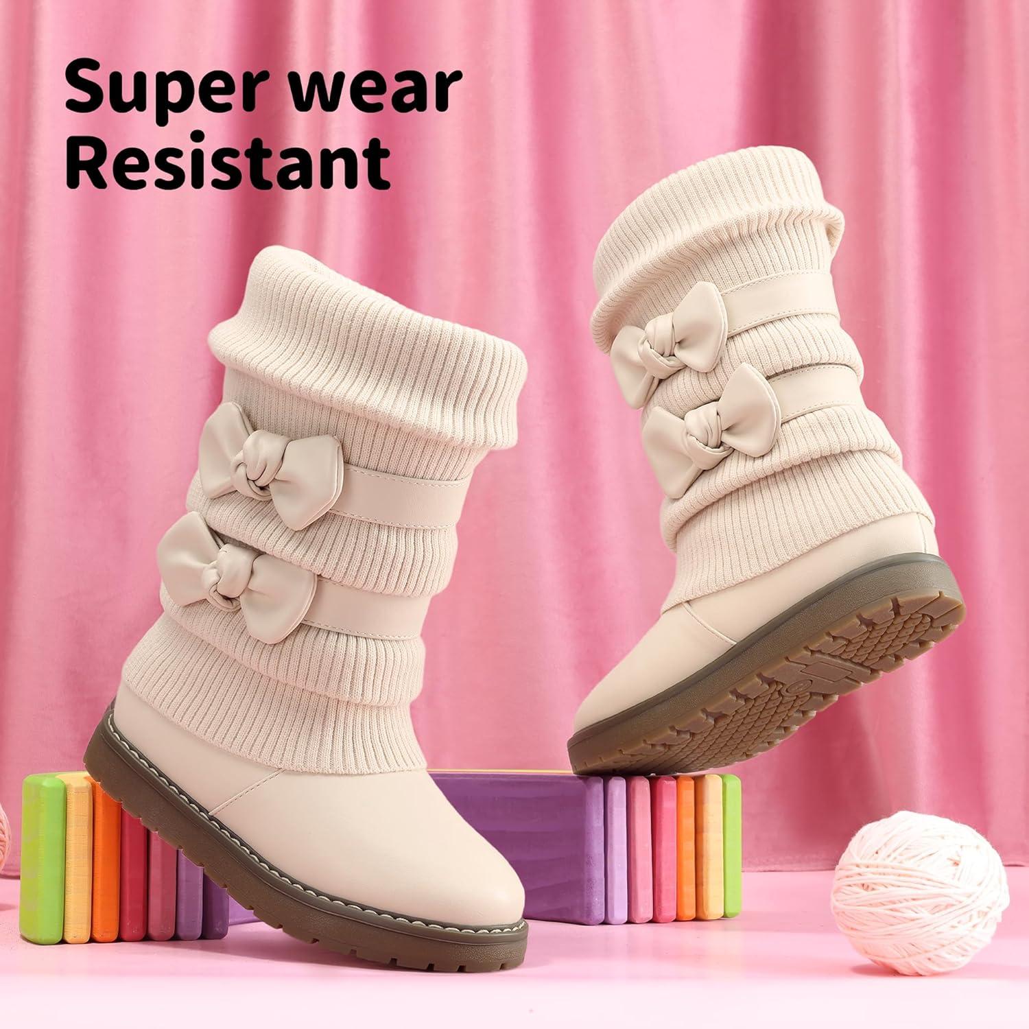 imageDREAM PAIRS Girls Winter Snow Boots Faux Fur Lined Mid Calf ShoesApricot