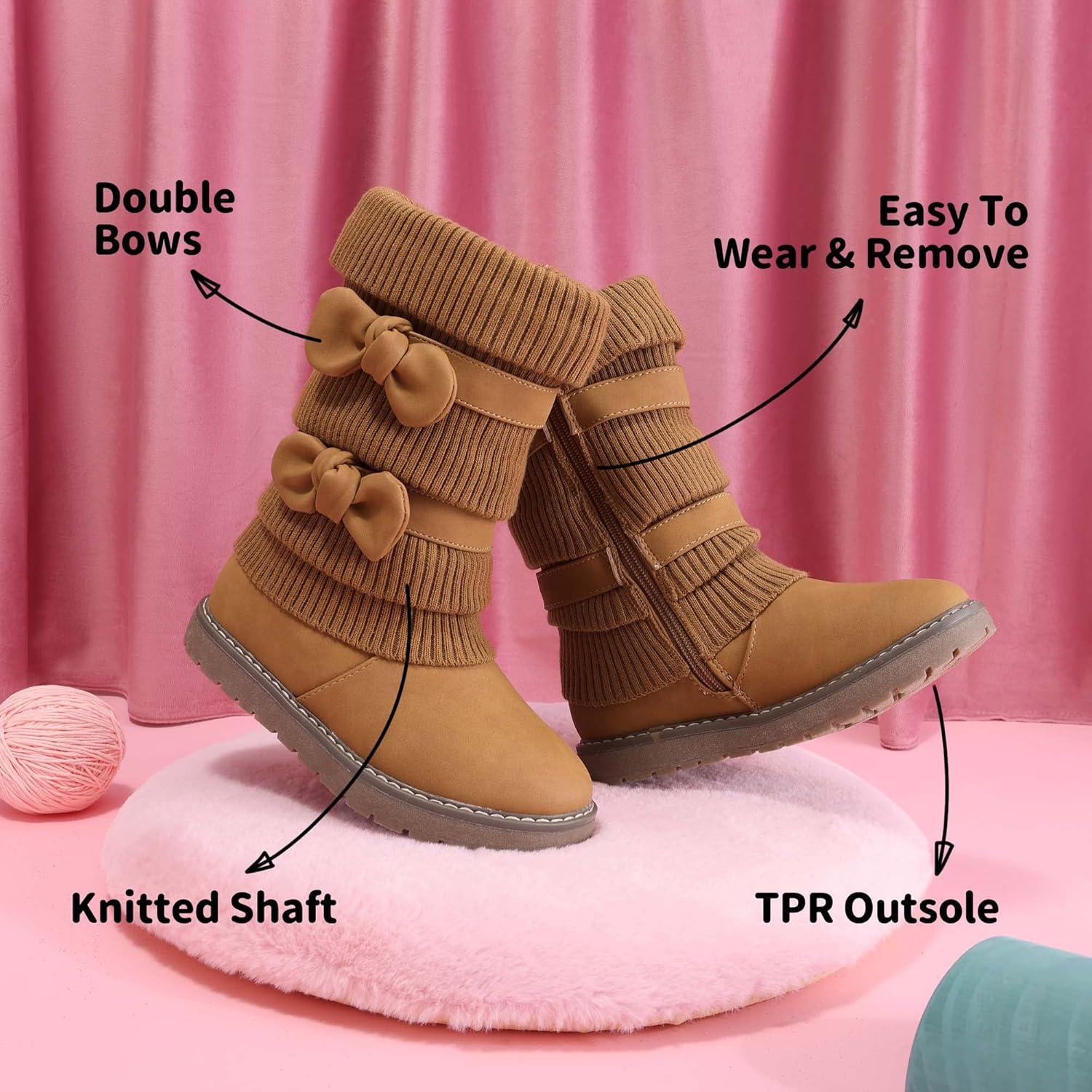 imageDREAM PAIRS Girls Winter Snow Boots Faux Fur Lined Mid Calf ShoesCamel