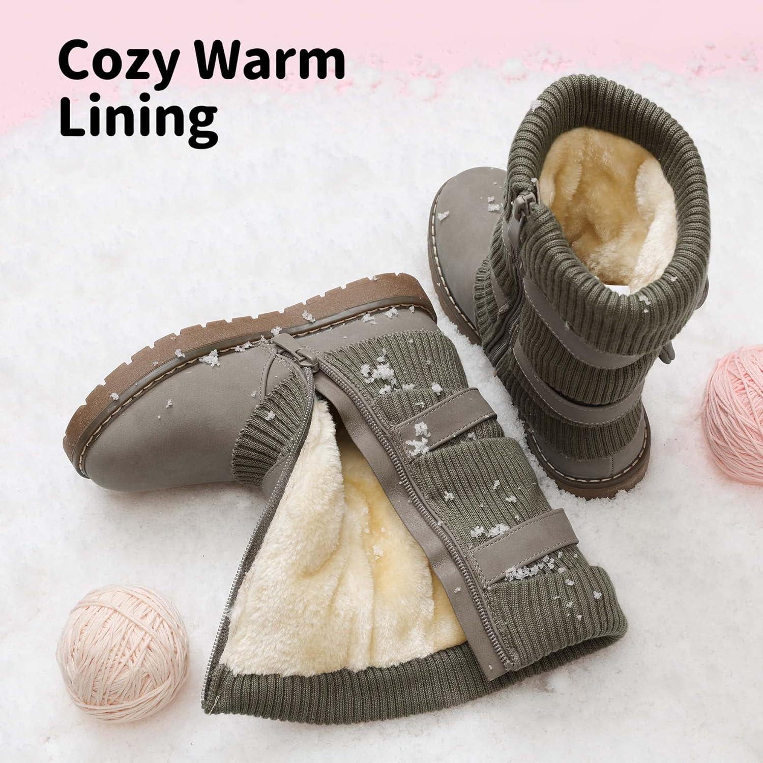 imageDREAM PAIRS Girls Winter Snow Boots Faux Fur Lined Mid Calf ShoesGreyPu