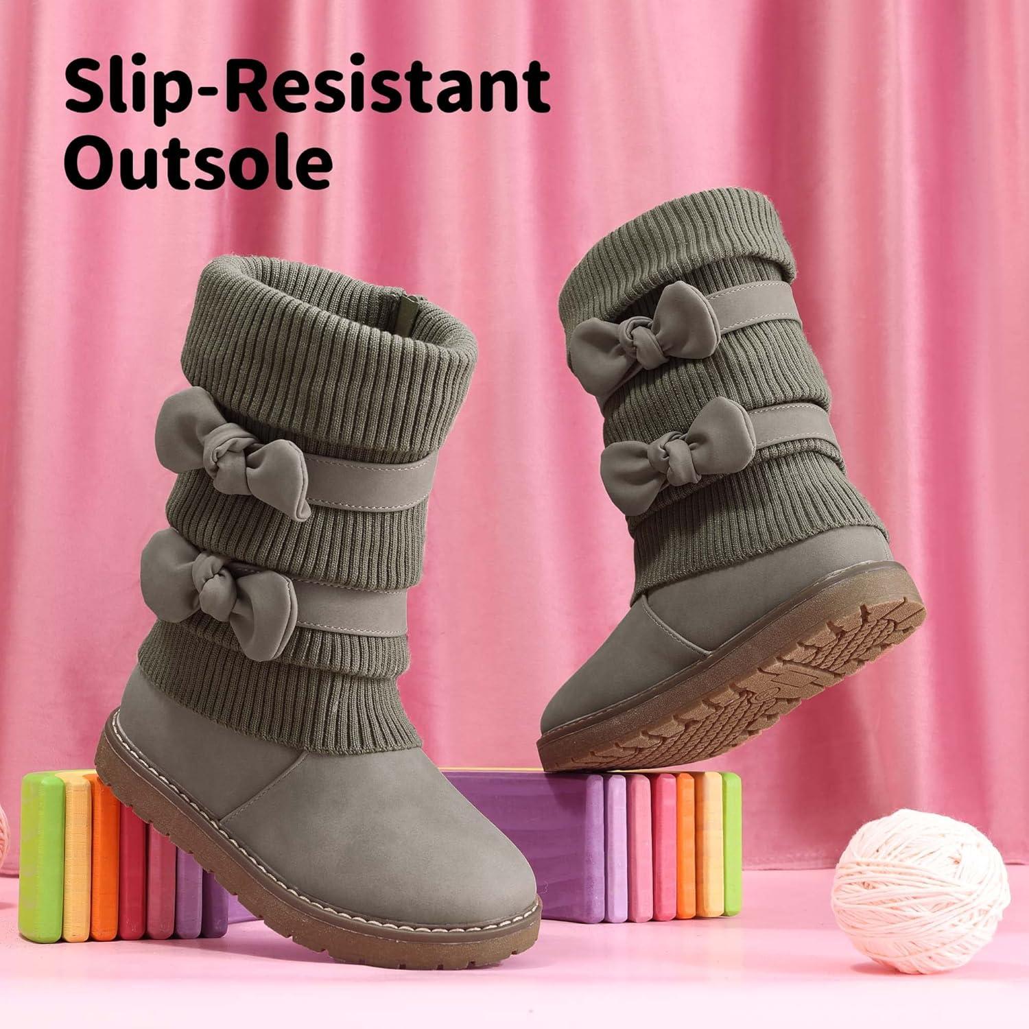 imageDREAM PAIRS Girls Winter Snow Boots Faux Fur Lined Mid Calf ShoesGreyPu