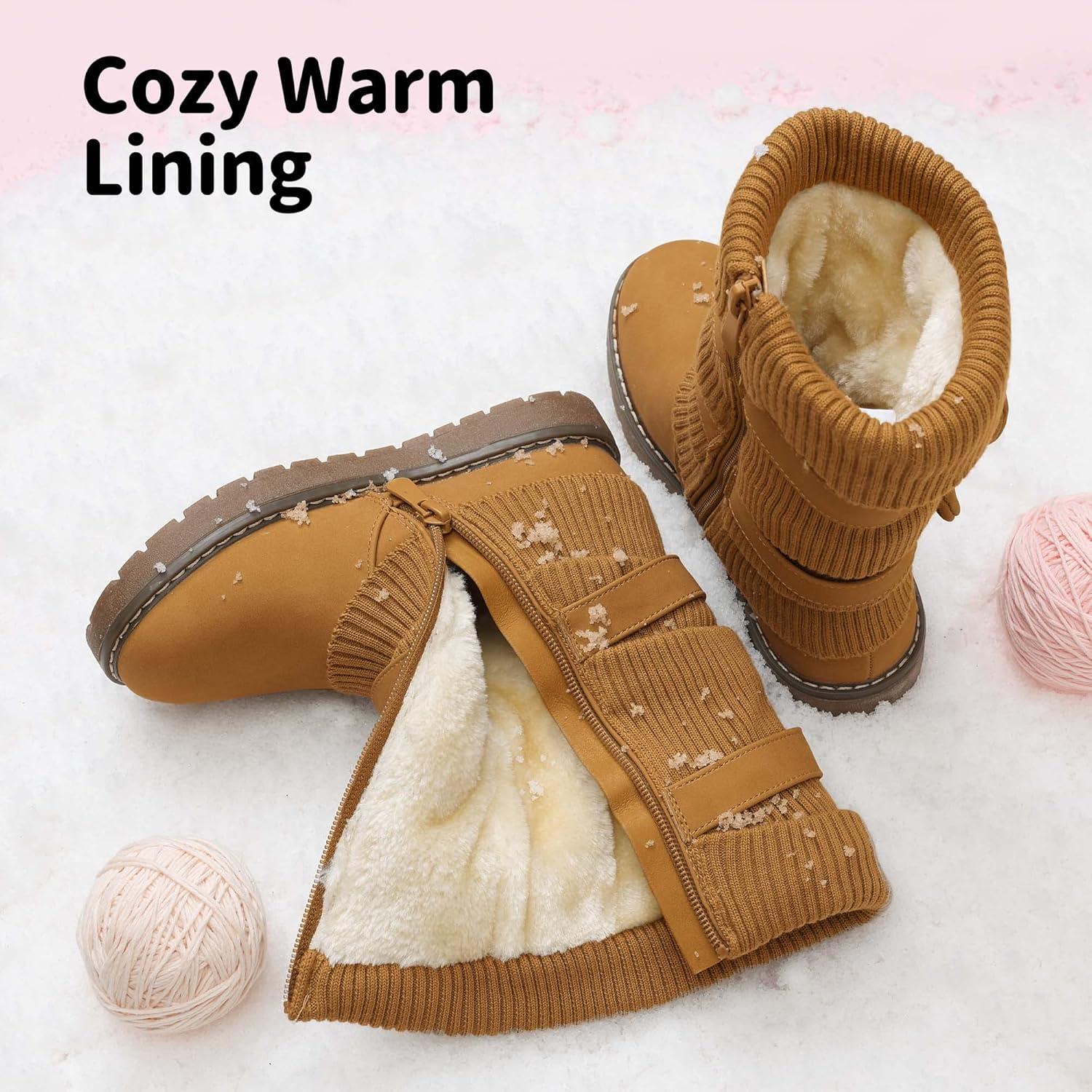 imageDREAM PAIRS Girls Winter Snow Boots Faux Fur Lined Mid Calf ShoesKlovecamel