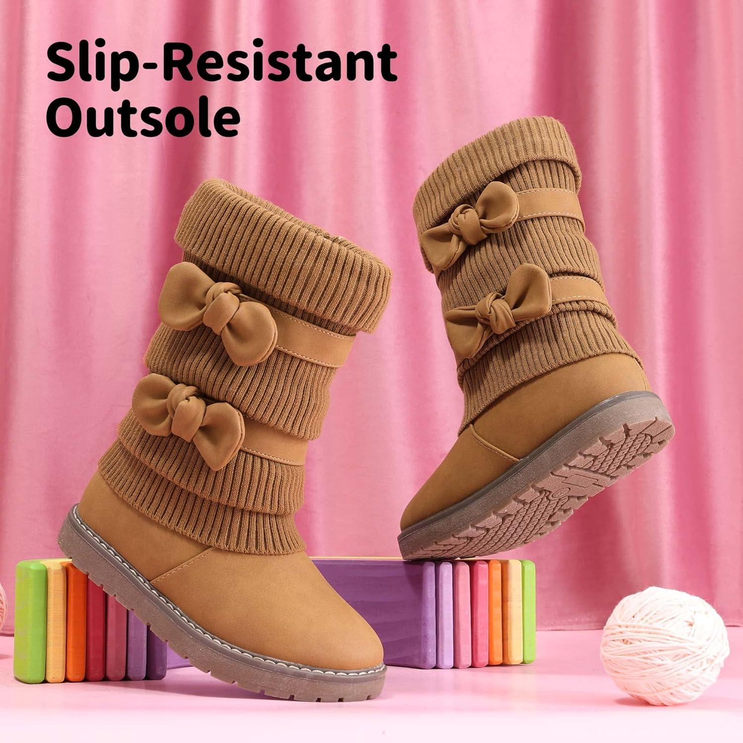 imageDREAM PAIRS Girls Winter Snow Boots Faux Fur Lined Mid Calf ShoesKlovecamel