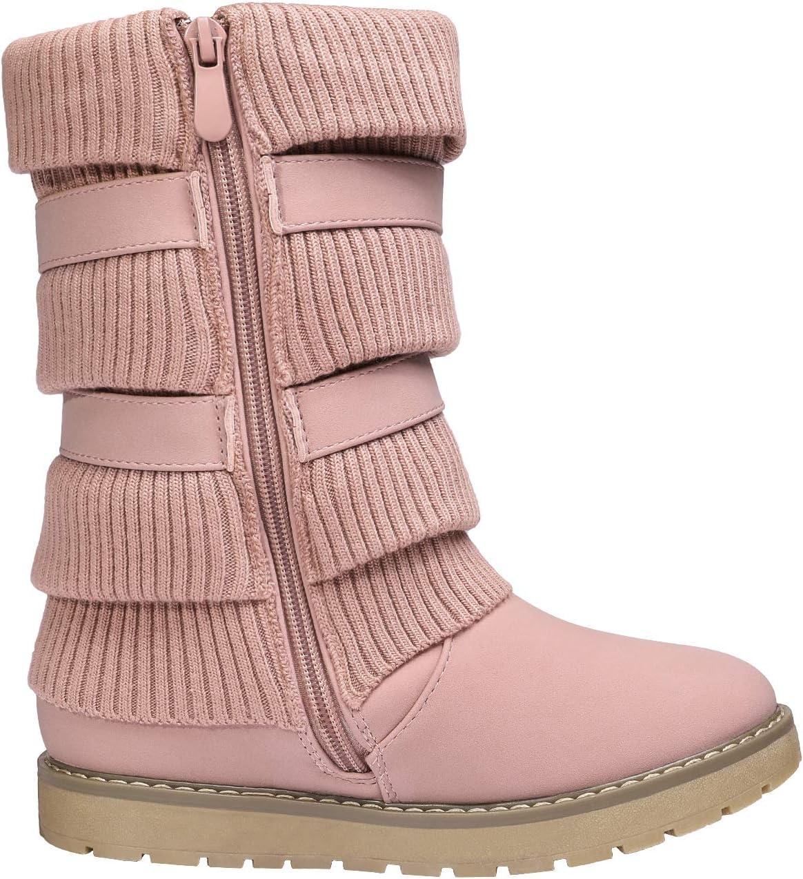 imageDREAM PAIRS Girls Winter Snow Boots Faux Fur Lined Mid Calf ShoesPink