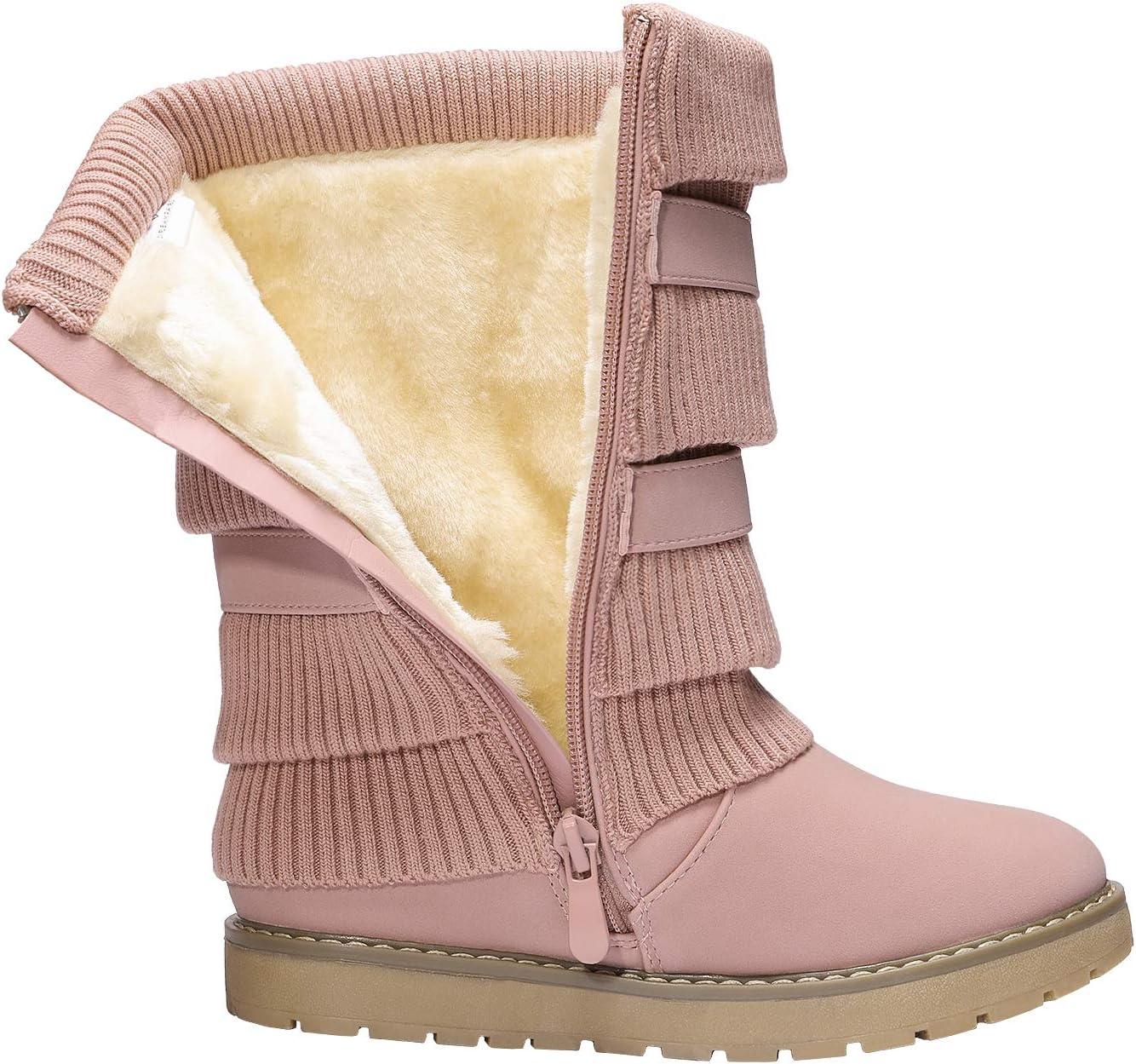 imageDREAM PAIRS Girls Winter Snow Boots Faux Fur Lined Mid Calf ShoesPink