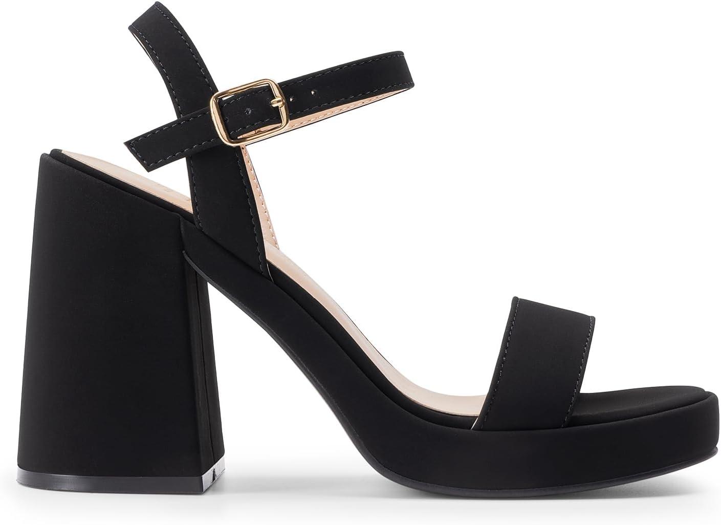 imageDREAM PAIRS Heels for Women Block Chunky Platform High Heels Open Toe GISELLE Fashion Wedding Party Evening Prom Dance Ankle Strap Dress Pump Sandals ShoesBlacknubuck