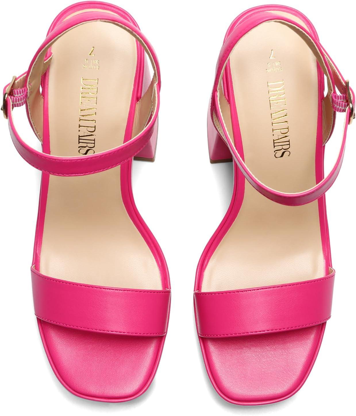 imageDREAM PAIRS Heels for Women Block Chunky Platform High Heels Open Toe GISELLE Fashion Wedding Party Evening Prom Dance Ankle Strap Dress Pump Sandals ShoesHot Pink