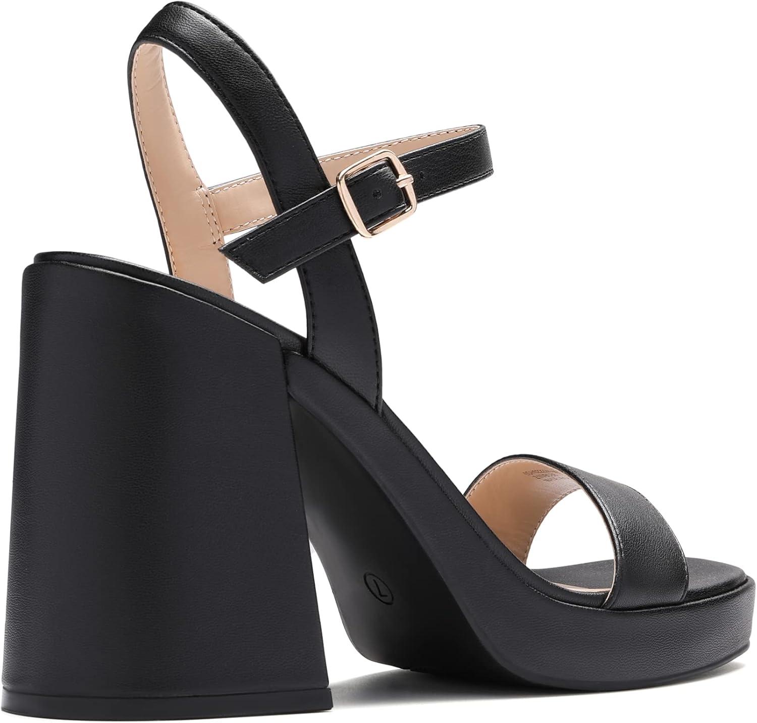 imageDREAM PAIRS Heels for Women Block Chunky Platform High Heels Open Toe GISELLE Fashion Wedding Party Evening Prom Dance Ankle Strap Dress Pump Sandals ShoesBlack