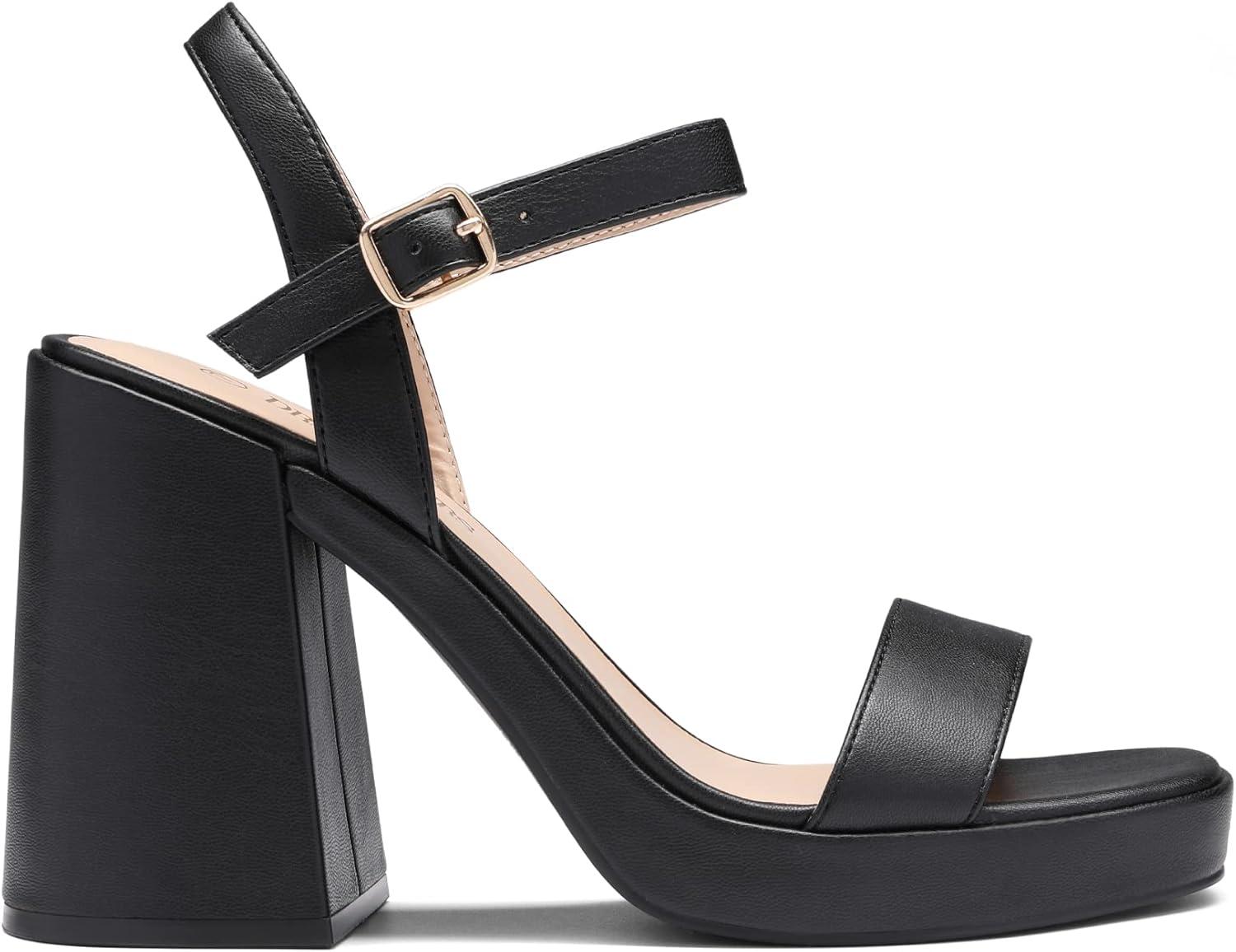 imageDREAM PAIRS Heels for Women Block Chunky Platform High Heels Open Toe GISELLE Fashion Wedding Party Evening Prom Dance Ankle Strap Dress Pump Sandals ShoesBlack