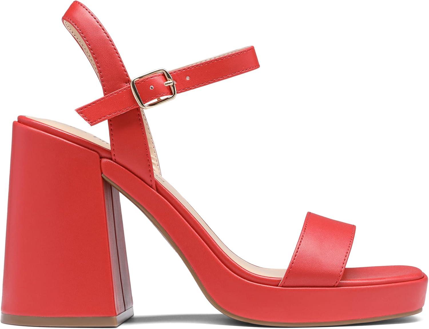 imageDREAM PAIRS Heels for Women Block Chunky Platform High Heels Open Toe GISELLE Fashion Wedding Party Evening Prom Dance Ankle Strap Dress Pump Sandals ShoesRed