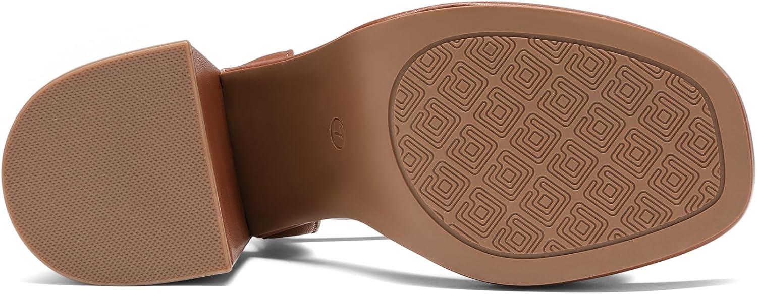 imageDREAM PAIRS Heels for Women Block Chunky Platform High Heels Open Toe GISELLE Fashion Wedding Party Evening Prom Dance Ankle Strap Dress Pump Sandals ShoesTan