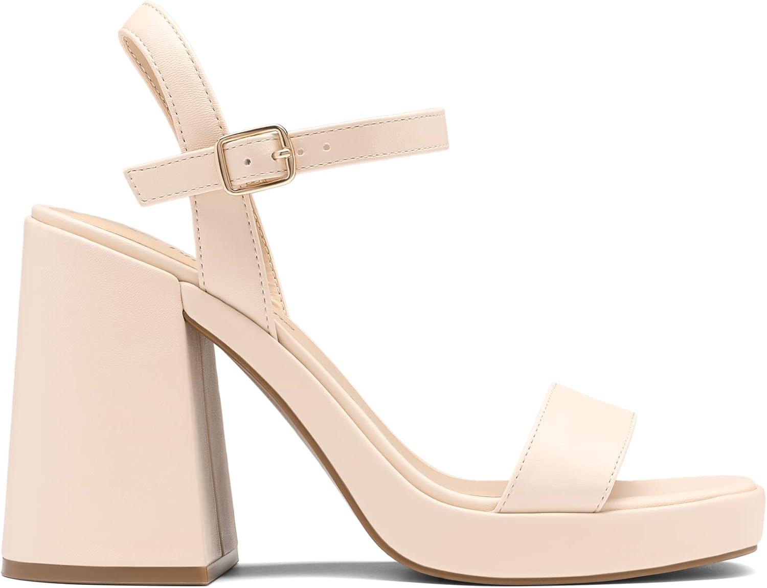 imageDREAM PAIRS Heels for Women Block Chunky Platform High Heels Open Toe GISELLE Fashion Wedding Party Evening Prom Dance Ankle Strap Dress Pump Sandals ShoesNude