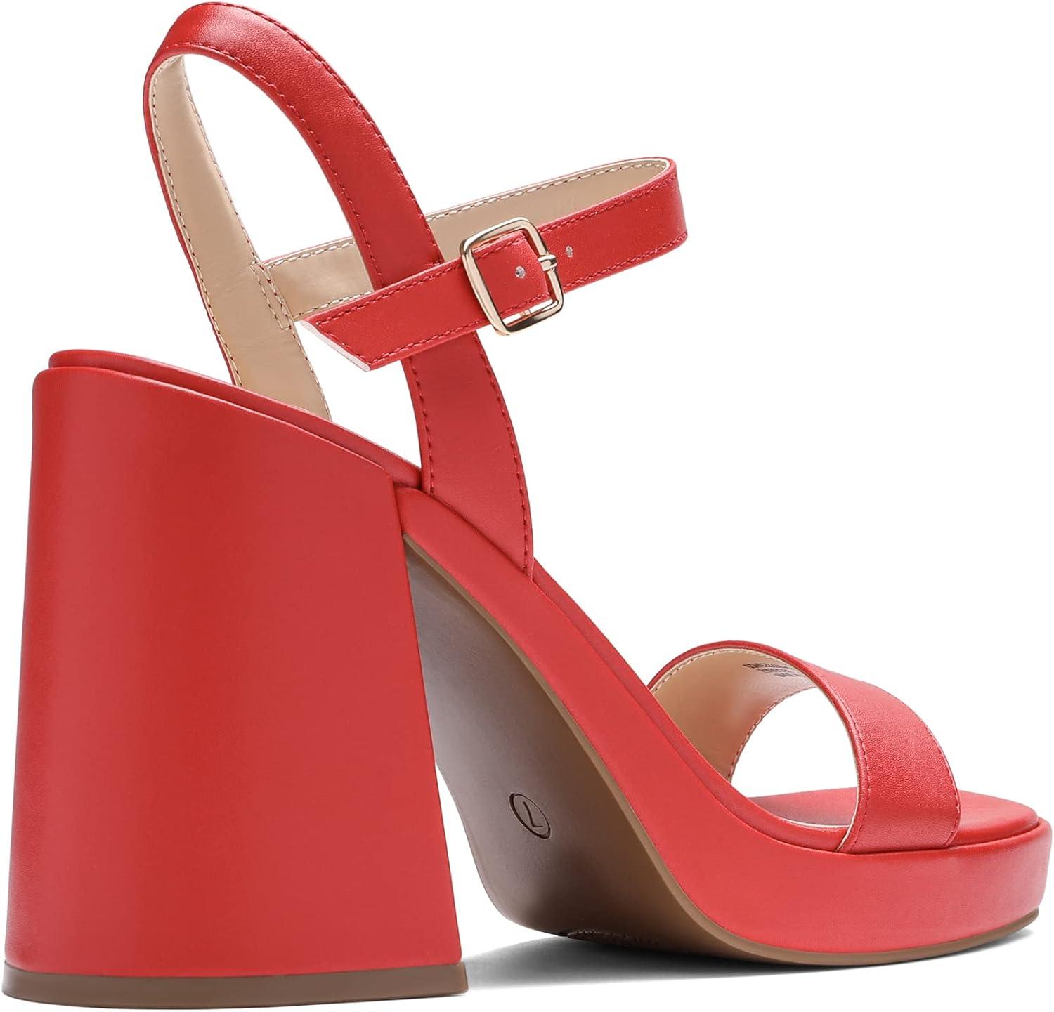 imageDREAM PAIRS Heels for Women Block Chunky Platform High Heels Open Toe GISELLE Fashion Wedding Party Evening Prom Dance Ankle Strap Dress Pump Sandals ShoesRed