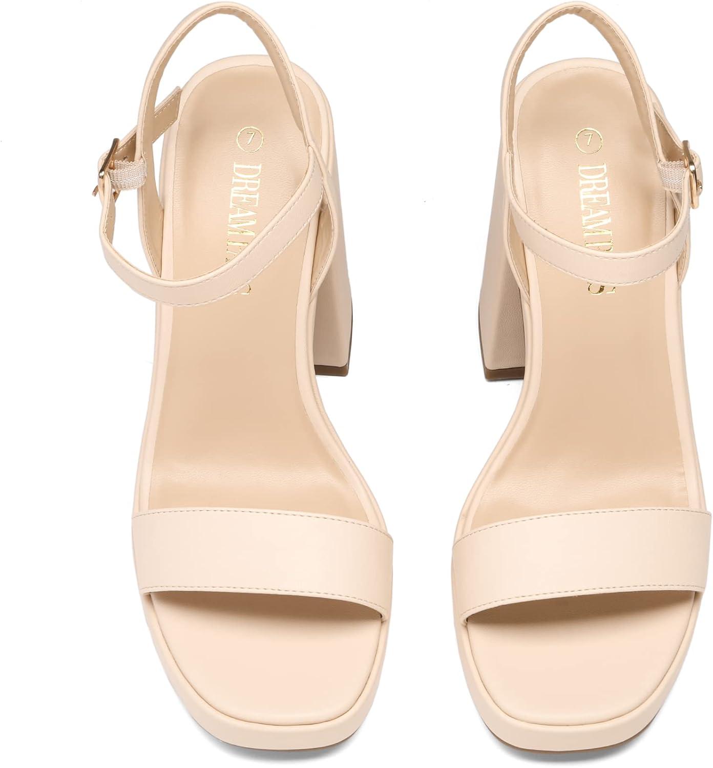 imageDREAM PAIRS Heels for Women Block Chunky Platform High Heels Open Toe GISELLE Fashion Wedding Party Evening Prom Dance Ankle Strap Dress Pump Sandals ShoesNude