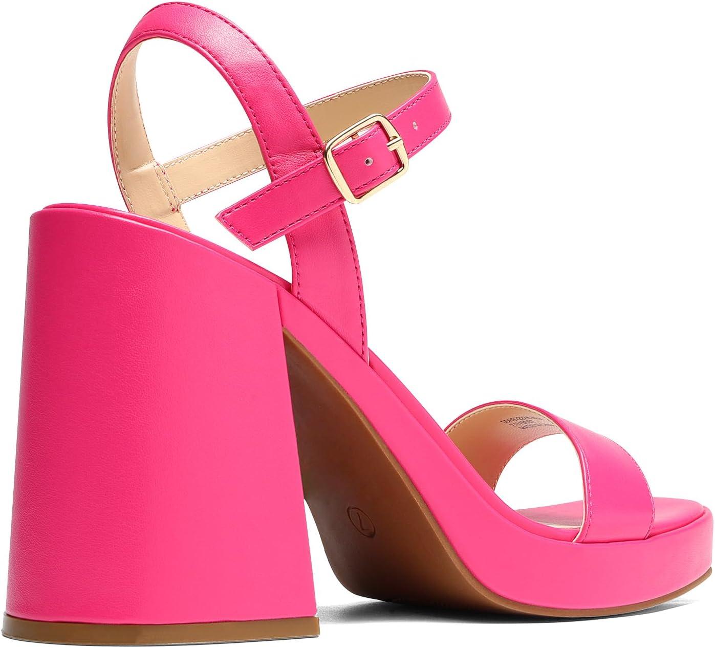 imageDREAM PAIRS Heels for Women Block Chunky Platform High Heels Open Toe GISELLE Fashion Wedding Party Evening Prom Dance Ankle Strap Dress Pump Sandals ShoesHot Pink