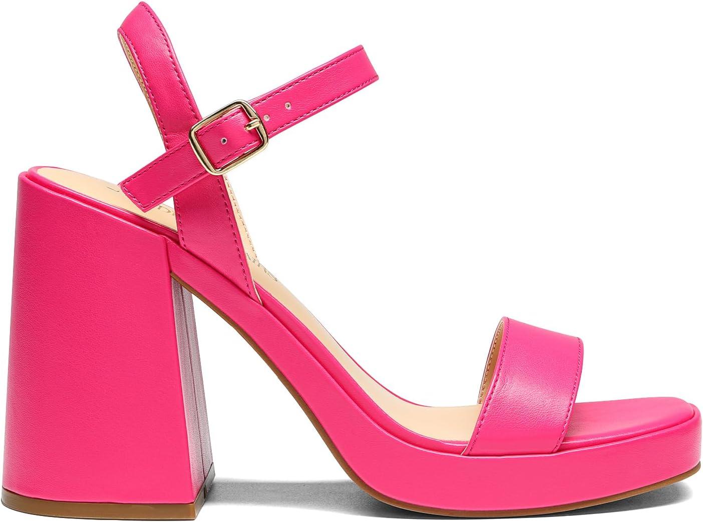 imageDREAM PAIRS Heels for Women Block Chunky Platform High Heels Open Toe GISELLE Fashion Wedding Party Evening Prom Dance Ankle Strap Dress Pump Sandals ShoesHot Pink