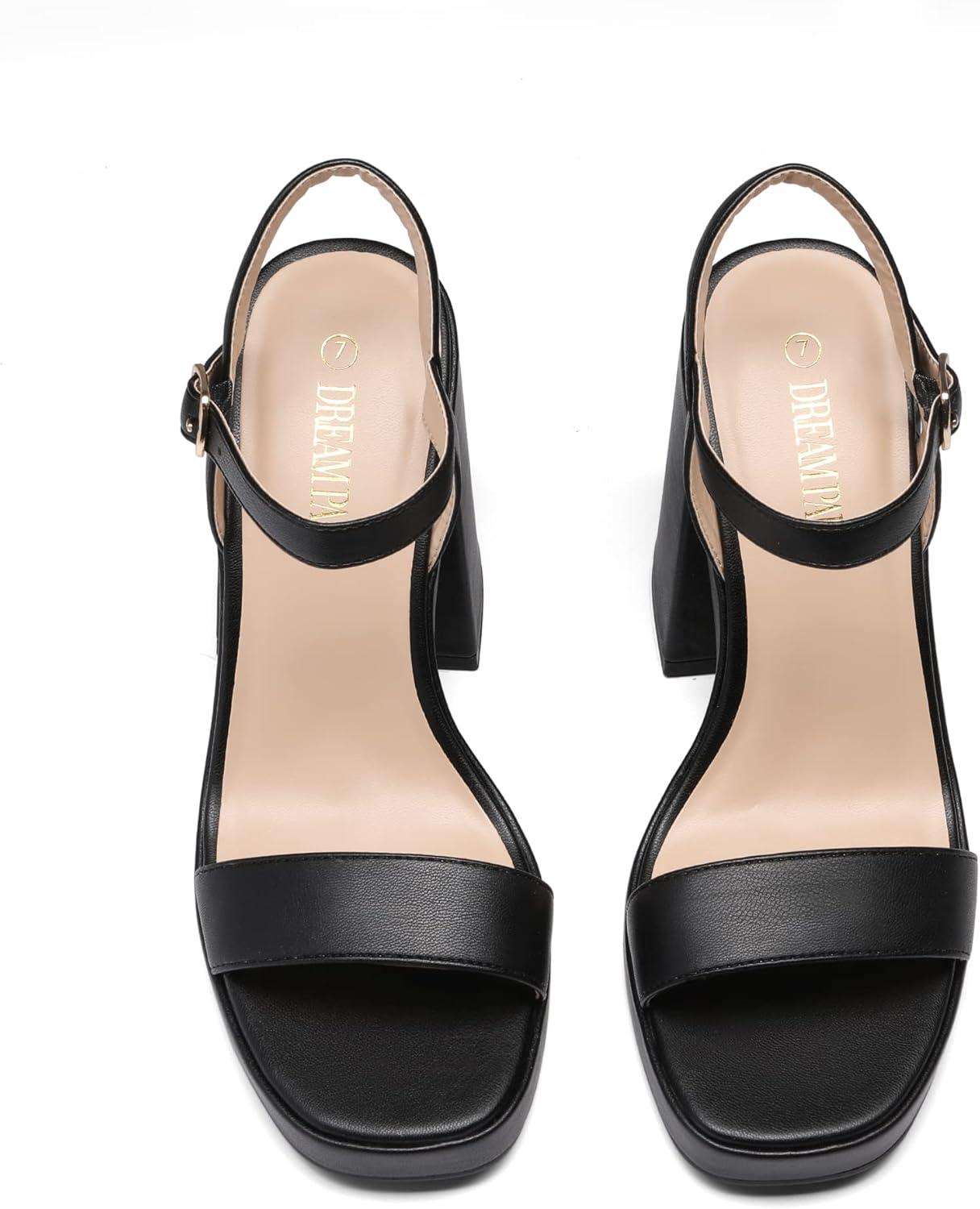 imageDREAM PAIRS Heels for Women Block Chunky Platform High Heels Open Toe GISELLE Fashion Wedding Party Evening Prom Dance Ankle Strap Dress Pump Sandals ShoesBlack