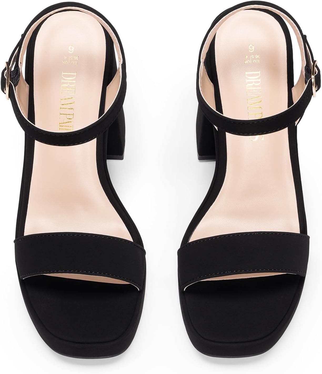 imageDREAM PAIRS Heels for Women Block Chunky Platform High Heels Open Toe GISELLE Fashion Wedding Party Evening Prom Dance Ankle Strap Dress Pump Sandals ShoesBlacknubuck