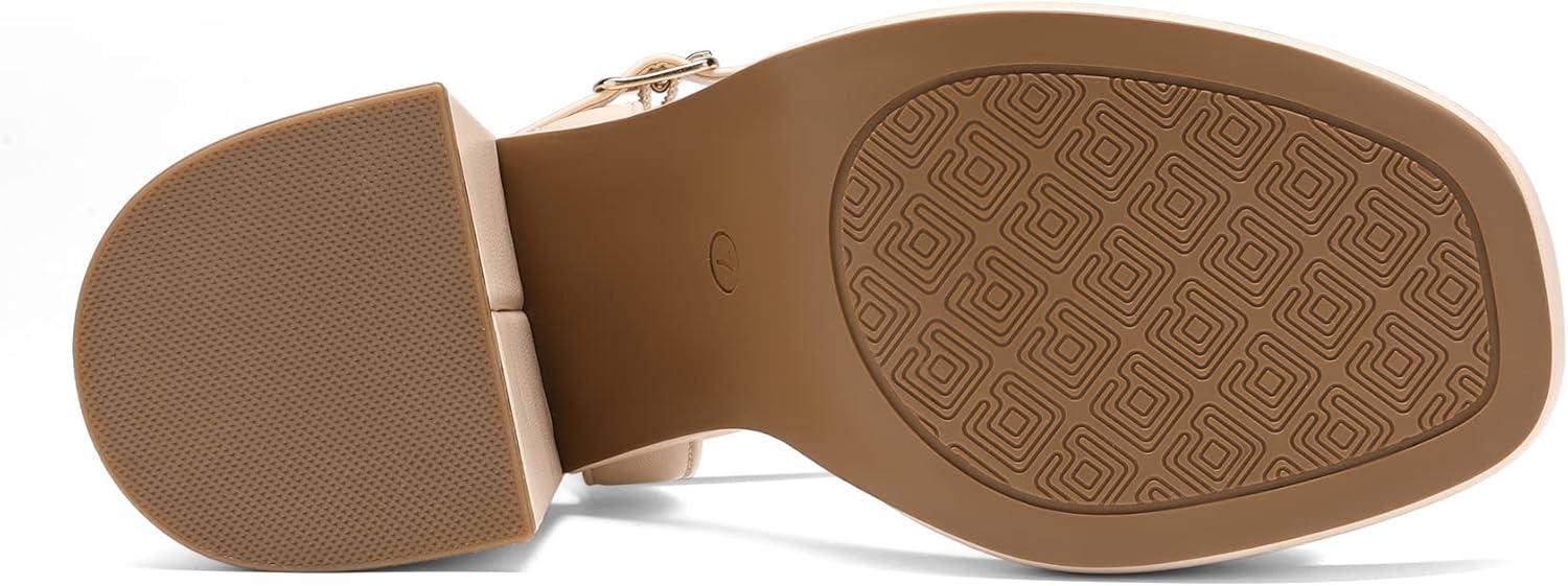 imageDREAM PAIRS Heels for Women Block Chunky Platform High Heels Open Toe GISELLE Fashion Wedding Party Evening Prom Dance Ankle Strap Dress Pump Sandals ShoesNude