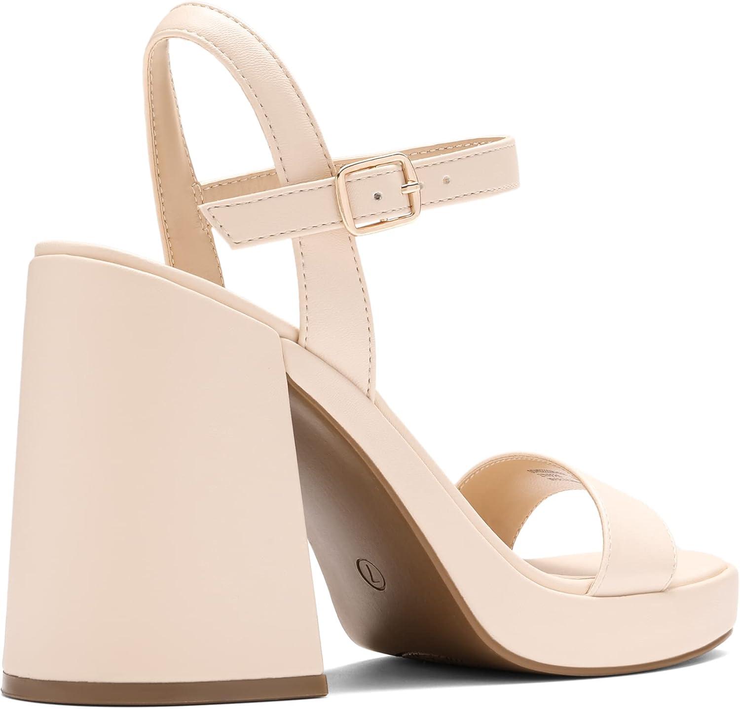 imageDREAM PAIRS Heels for Women Block Chunky Platform High Heels Open Toe GISELLE Fashion Wedding Party Evening Prom Dance Ankle Strap Dress Pump Sandals ShoesNude