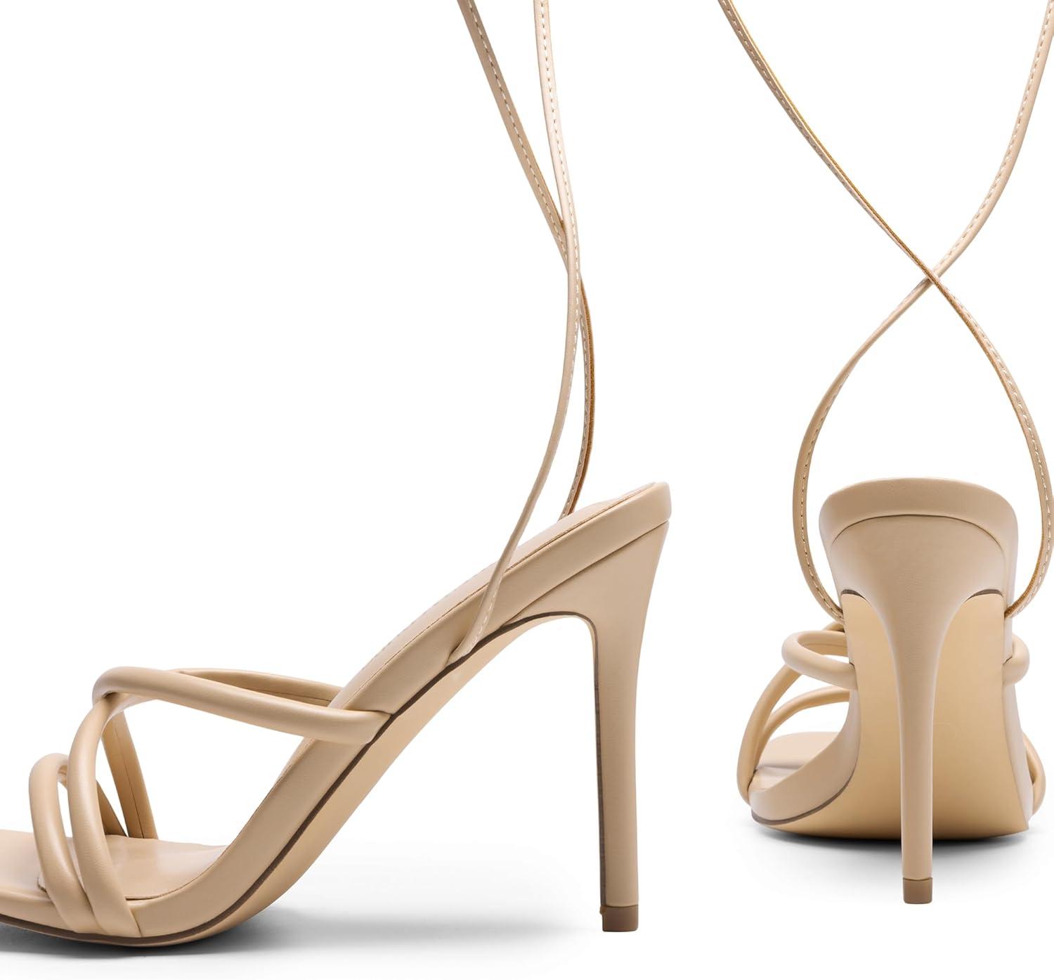imageDREAM PAIRS Heels for Women Strappy High Stiletto Lace Up Heeled Sandals Square Open Toe Heels for Prom Party DatingNudepu