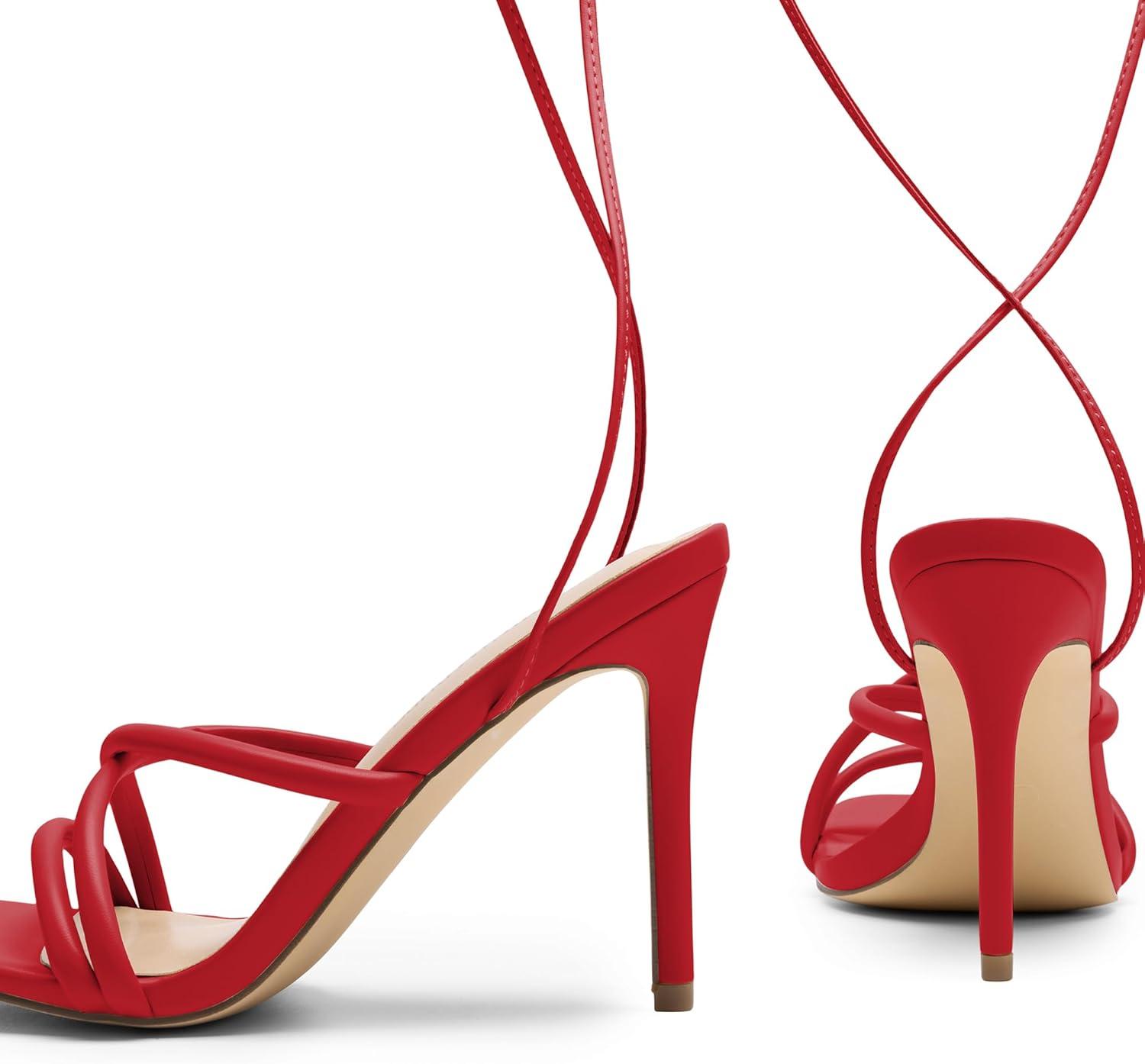 imageDREAM PAIRS Heels for Women Strappy High Stiletto Lace Up Heeled Sandals Square Open Toe Heels for Prom Party DatingRedpu