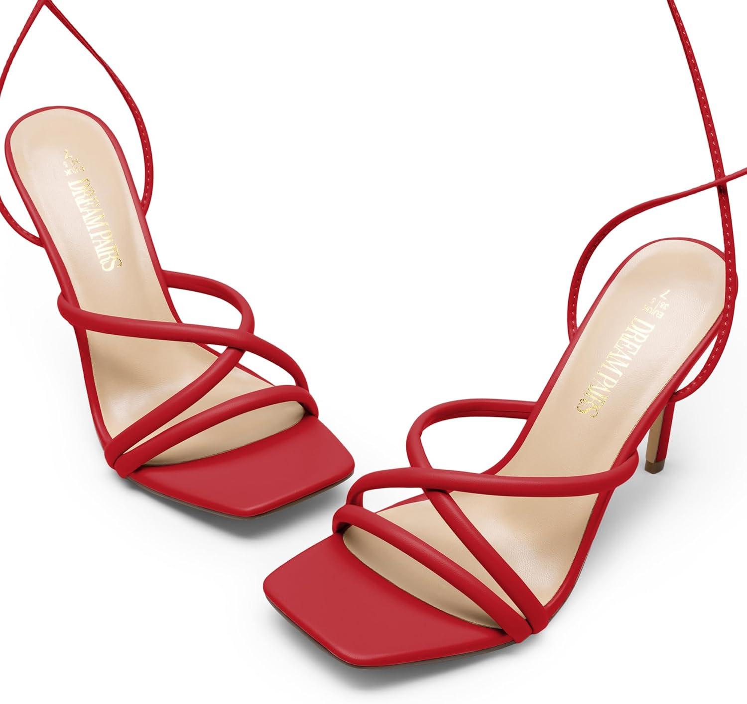 imageDREAM PAIRS Heels for Women Strappy High Stiletto Lace Up Heeled Sandals Square Open Toe Heels for Prom Party DatingRedpu