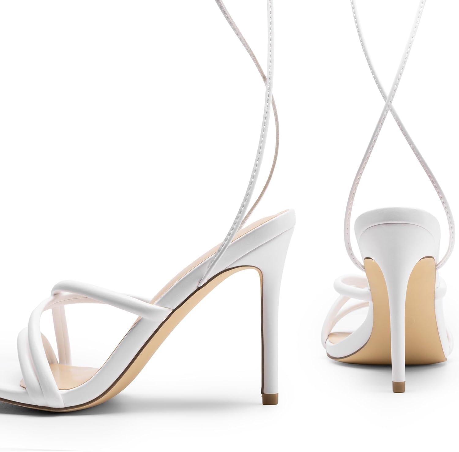 imageDREAM PAIRS Heels for Women Strappy High Stiletto Lace Up Heeled Sandals Square Open Toe Heels for Prom Party DatingWhitepu