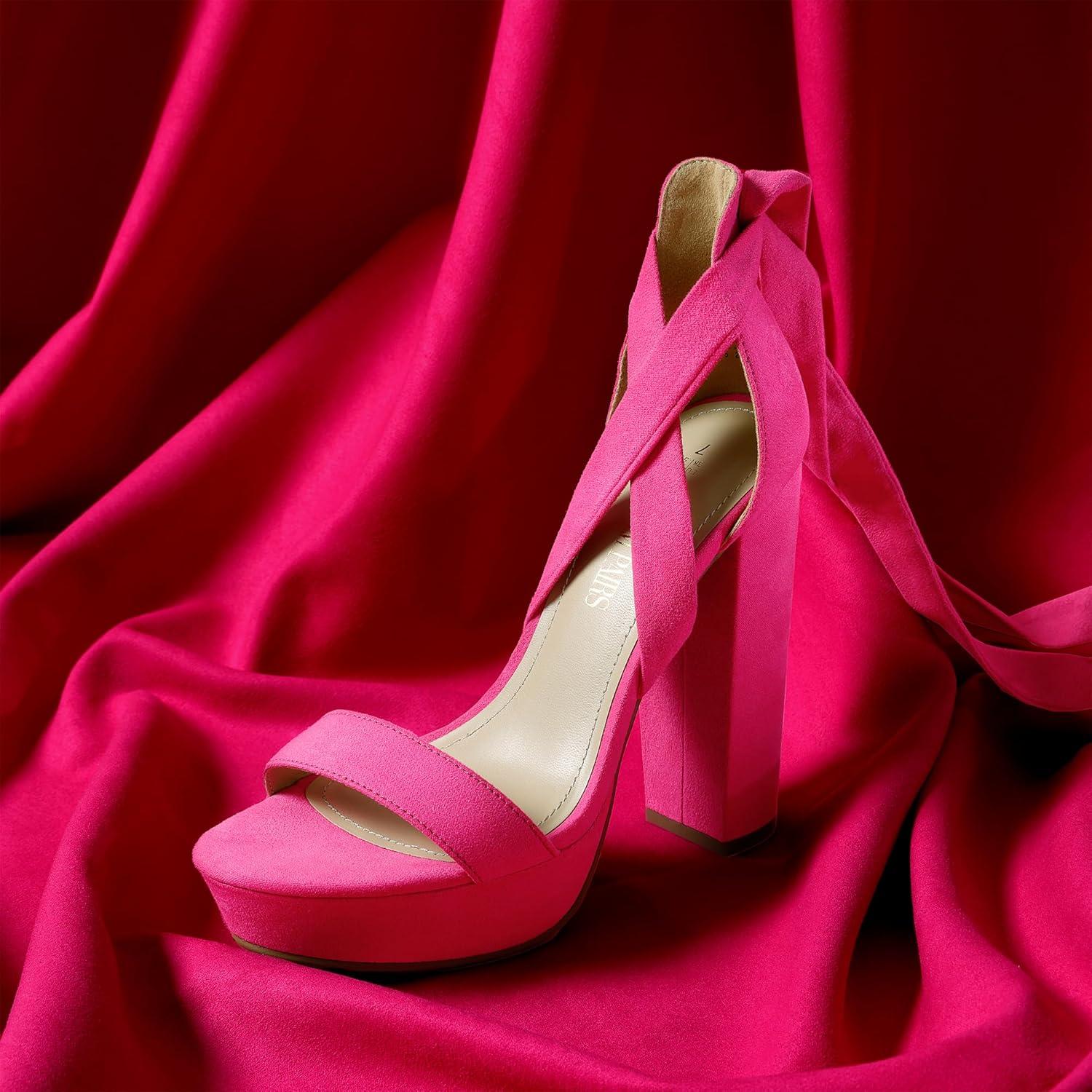 imageDREAM PAIRS High Heels Chunky Block Platform Heels for Women Strappy Gladiator Sexy Open Toe Heels Dressy Pumps SandalsHot Pink