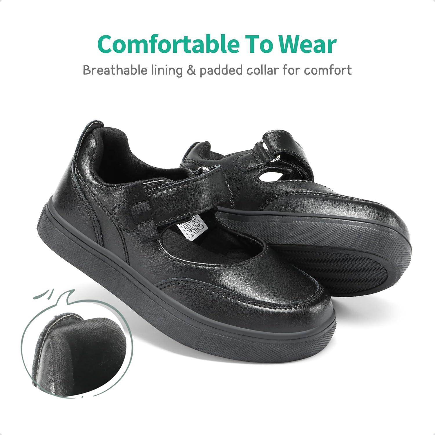 imageDREAM PAIRS Kids Girls Mary Jane Sneakers Strap Toddler Little Girls School Shoes Soft Walking Party Flat ShoesBlack