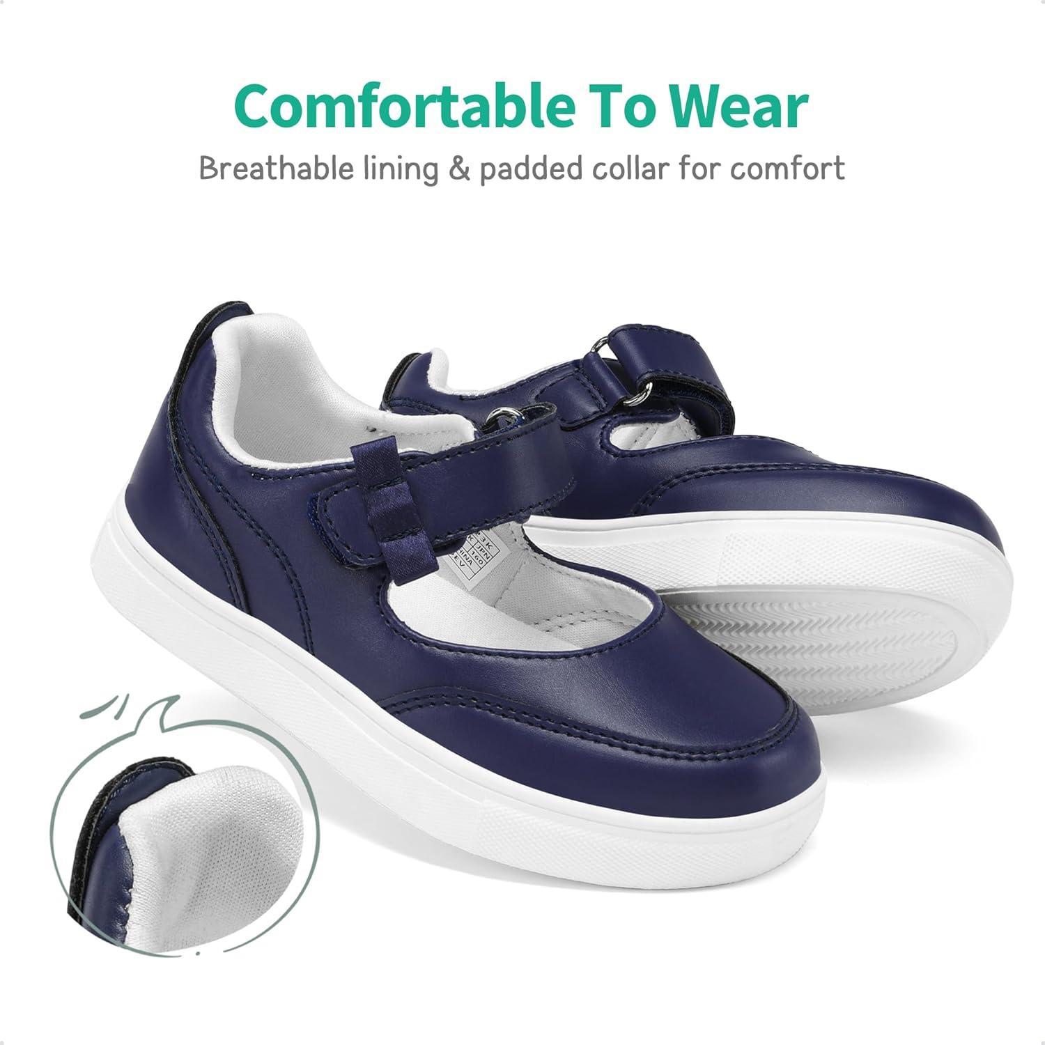imageDREAM PAIRS Kids Girls Mary Jane Sneakers Strap Toddler Little Girls School Shoes Soft Walking Party Flat ShoesNavy