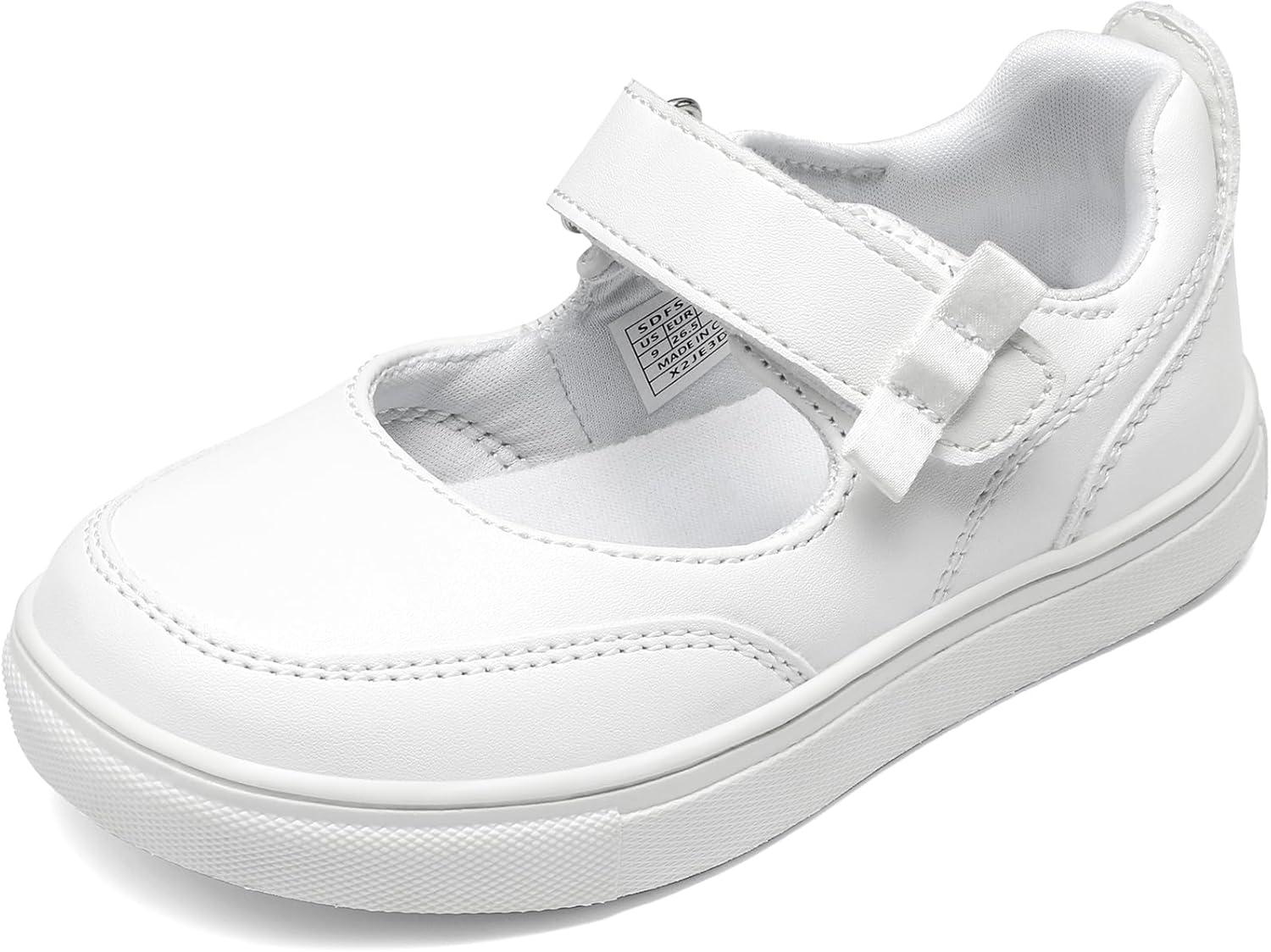 imageDREAM PAIRS Kids Girls Mary Jane Sneakers Strap Toddler Little Girls School Shoes Soft Walking Party Flat ShoesWhite