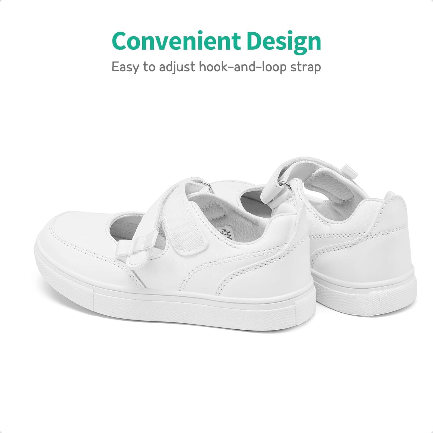 imageDREAM PAIRS Kids Girls Mary Jane Sneakers Strap Toddler Little Girls School Shoes Soft Walking Party Flat ShoesWhite