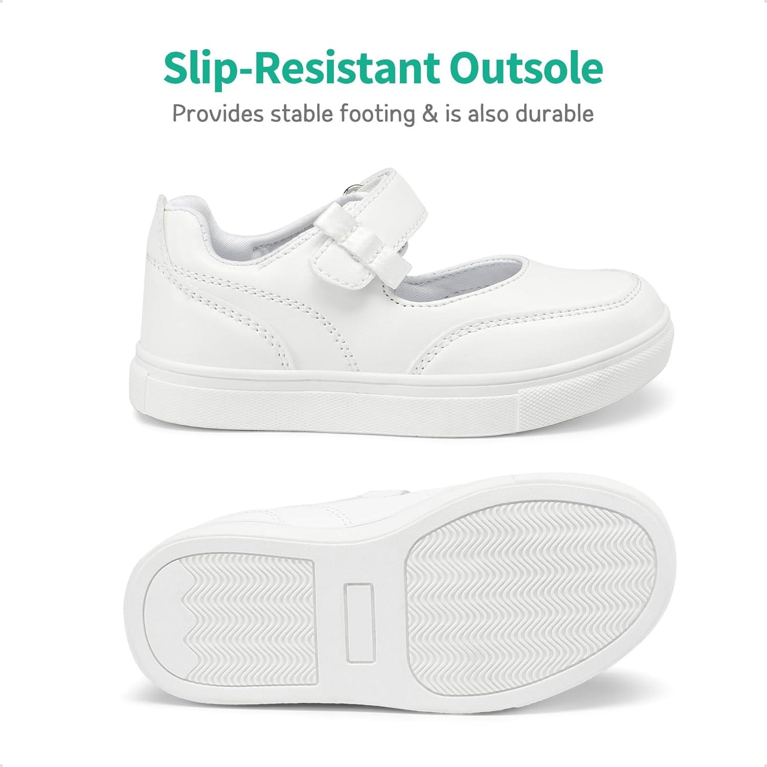 imageDREAM PAIRS Kids Girls Mary Jane Sneakers Strap Toddler Little Girls School Shoes Soft Walking Party Flat ShoesWhite