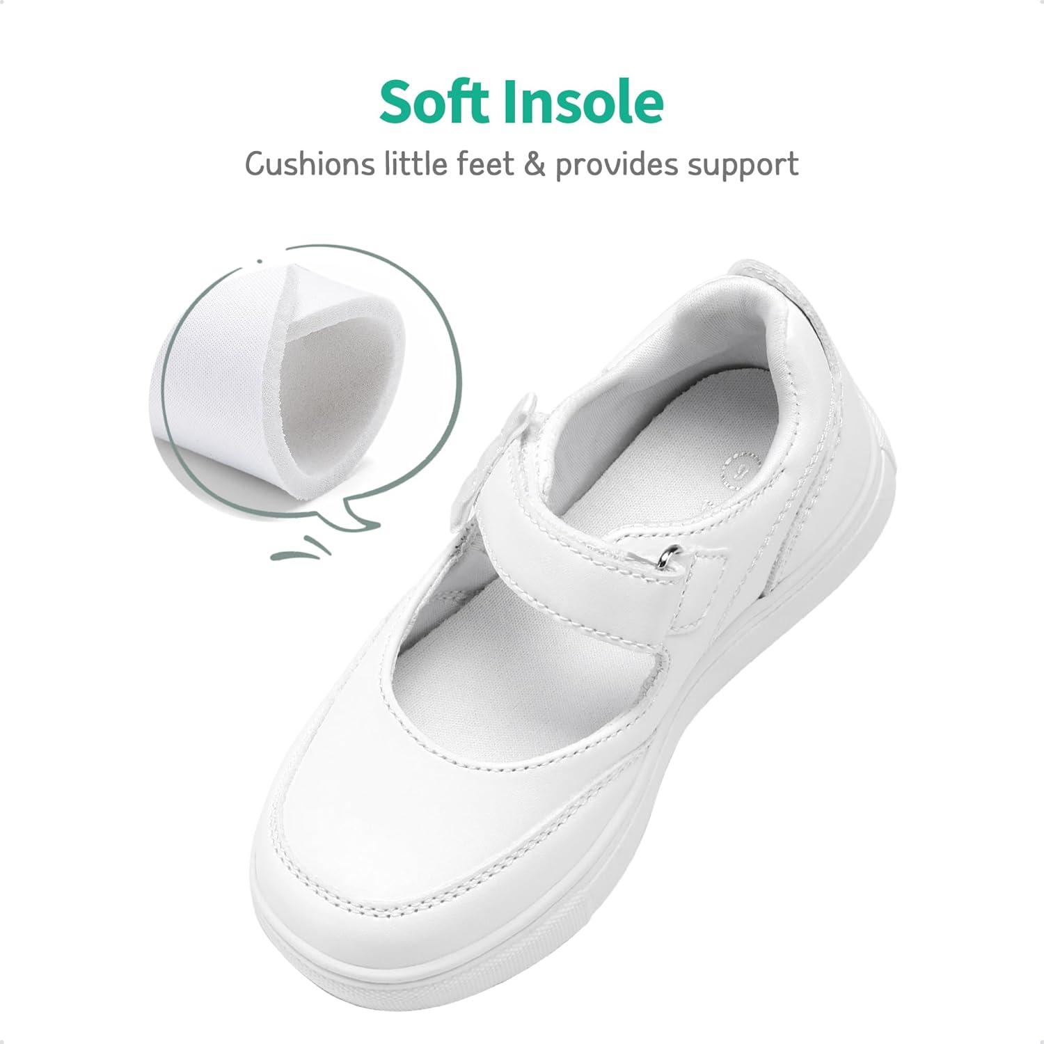 imageDREAM PAIRS Kids Girls Mary Jane Sneakers Strap Toddler Little Girls School Shoes Soft Walking Party Flat ShoesWhite