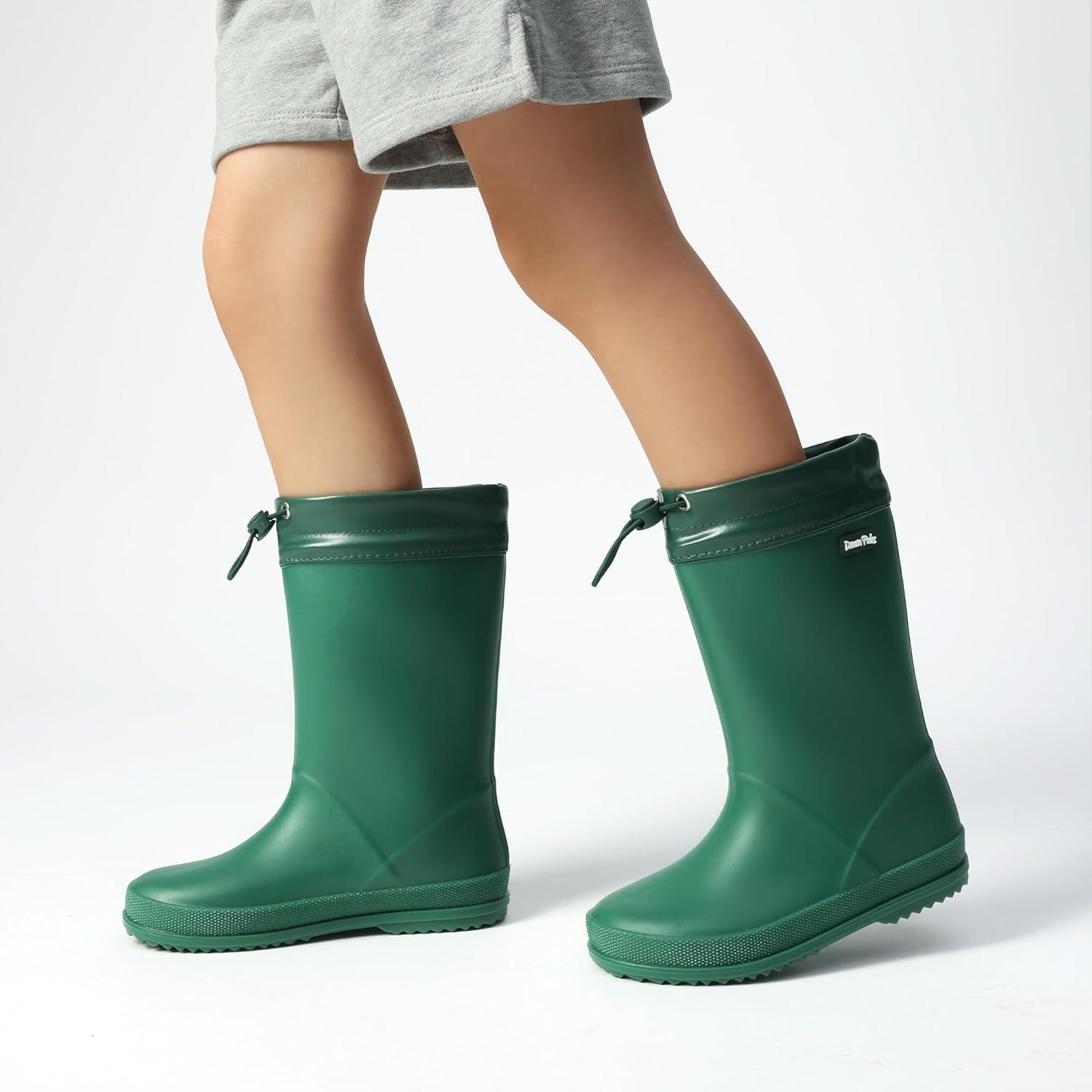 imageDREAM PAIRS Kids Rain Boots Boys Girls Lightweight Boots Waterproof Easyon Outdoor Playing Rain Boot UnisexChildDark Green